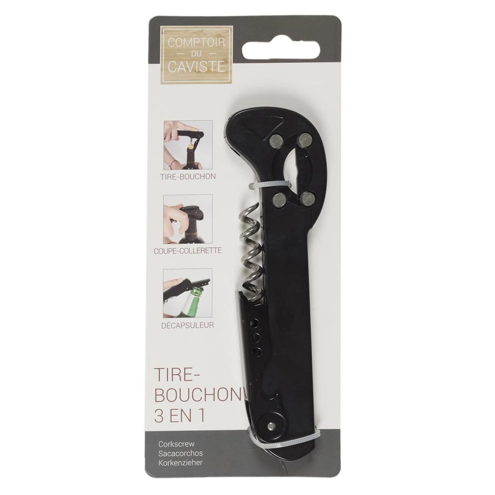 Voir la diapositive 5 : COOK CONCEPT Tire-bouchon 3 en 1  décapsuleur  14cm noir
