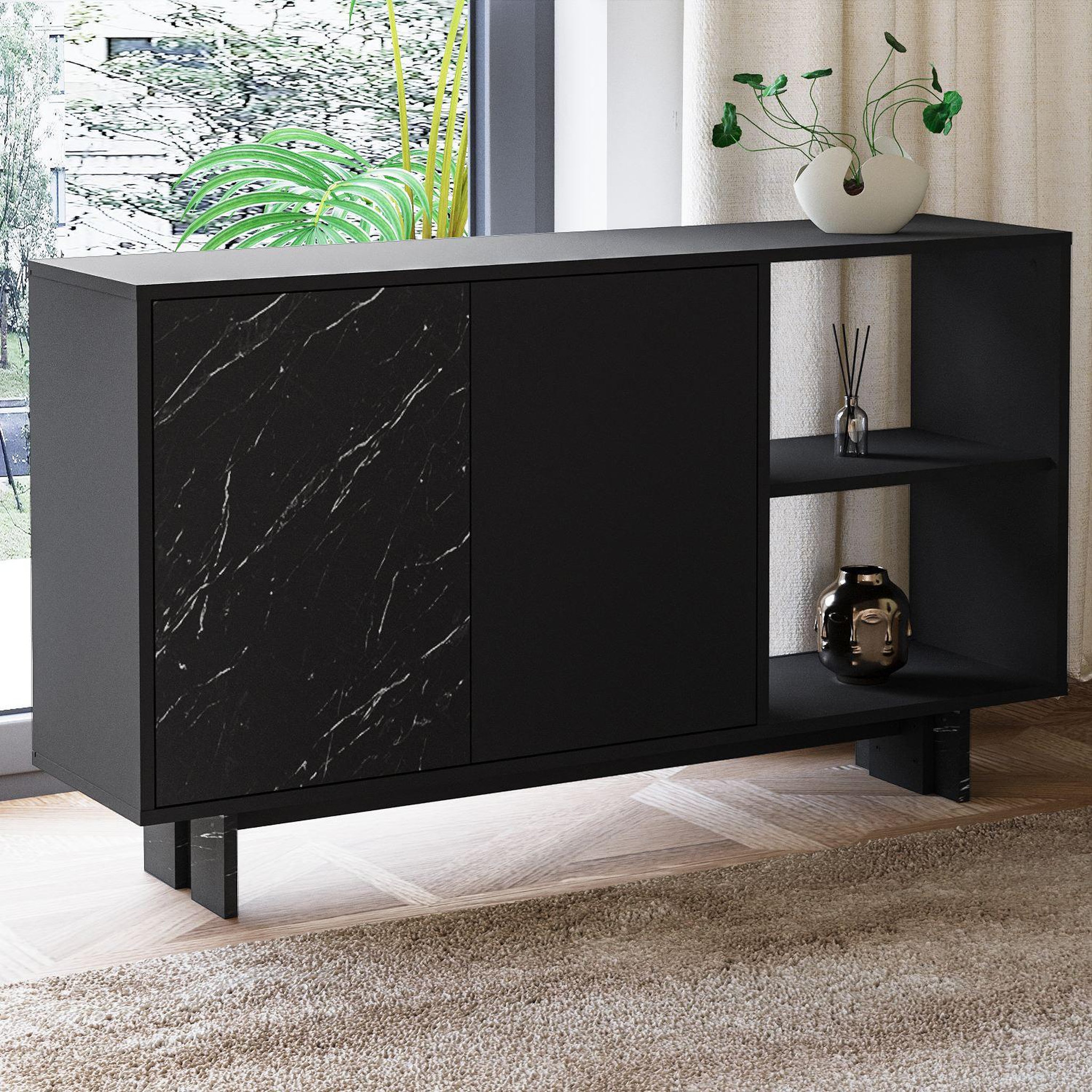 Voir la diapositive 4 : Habitat et Jardin Buffet en bois  Ravello  - 140 x 35 x 80 cm - Noir