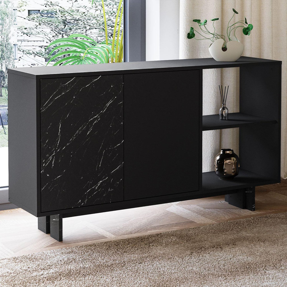 Habitat et Jardin Buffet en bois  Ravello  - 140 x 35 x 80 cm - Noir