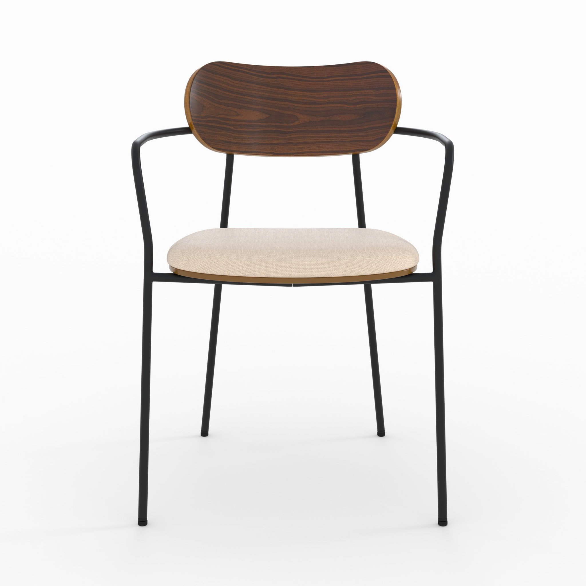 Voir la diapositive 5 : MAISON PAVANE Lot de 2 chaises en tissu beige et placage en bois foncé-marine