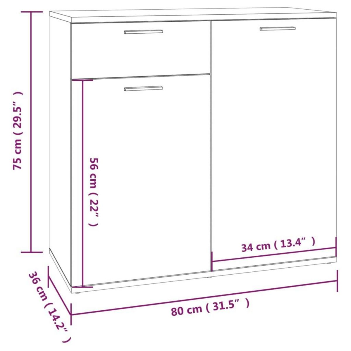 VIDAXL Buffet Sonoma gris 80x36x75 cm Bois d'ingenierie