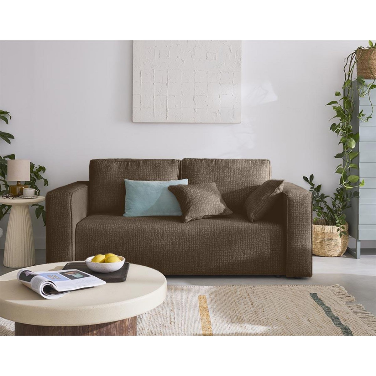 BEST MOBILIER Topaze - canapé droit 2 places - en tissu velours relief