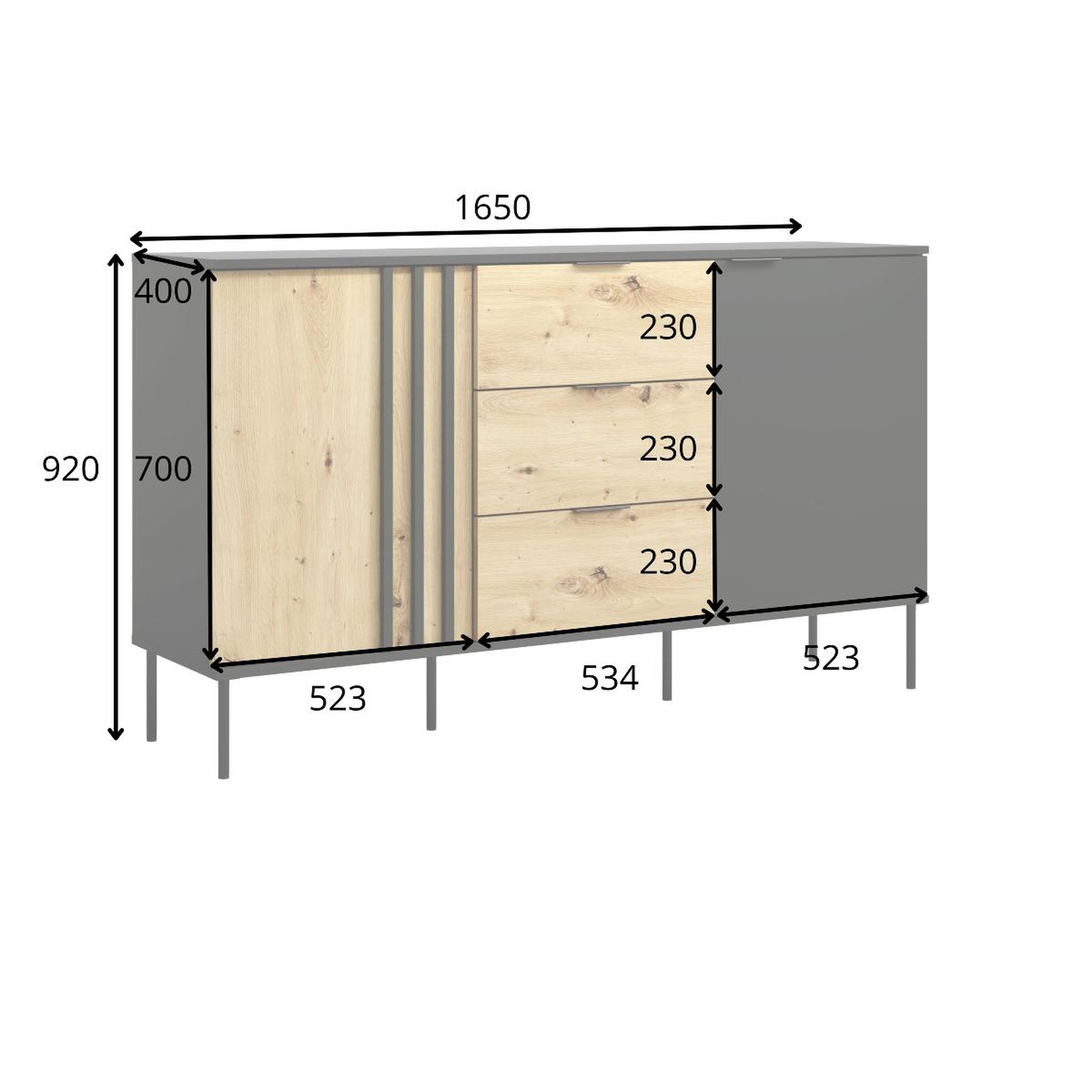 Voir la diapositive 5 : JLC KREATION Buffet bas moderne beige et bois 165cm irina