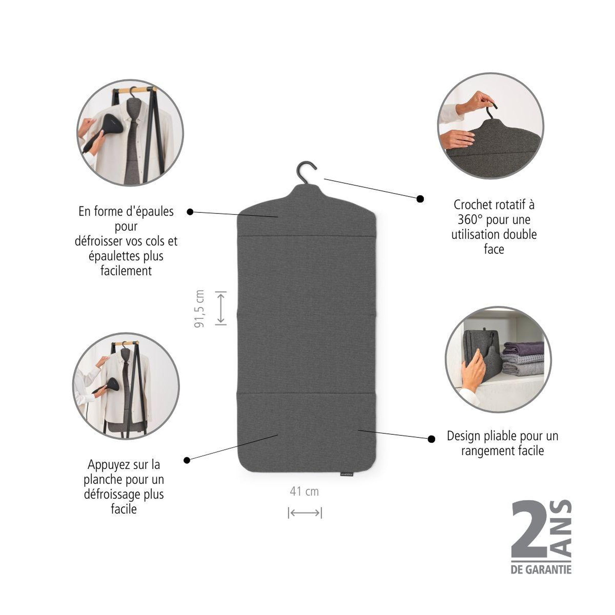 Voir la diapositive 3 : BRABANTIA Housse table à repasser planche défroisseur pliable pepper black