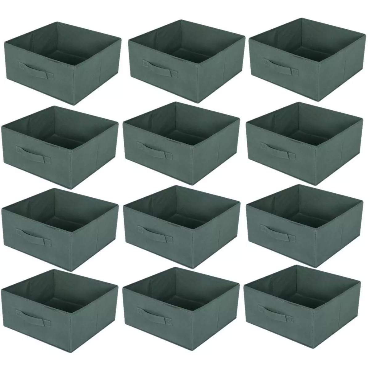 TOILINUX Lot de 12 boites de rangement pliables en tissus avec poignée - 30x30x15cm - Vert Romarin
