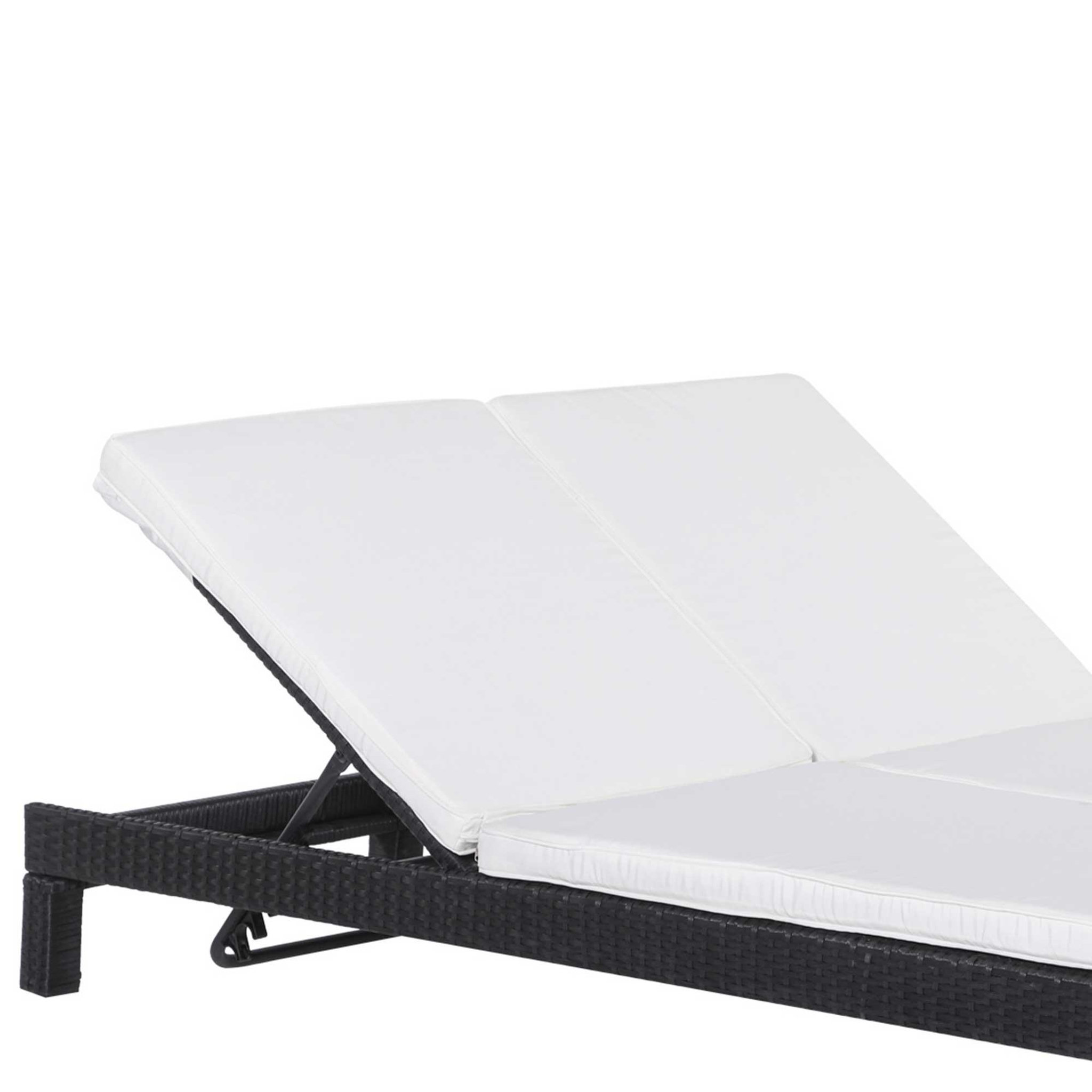 Voir la diapositive 4 : OUTSUNNY Bain de soleil transat 2 places - grand confort - dossier inclinable multi-positions - matelas fournis crème - résine tressée 4 fils noir