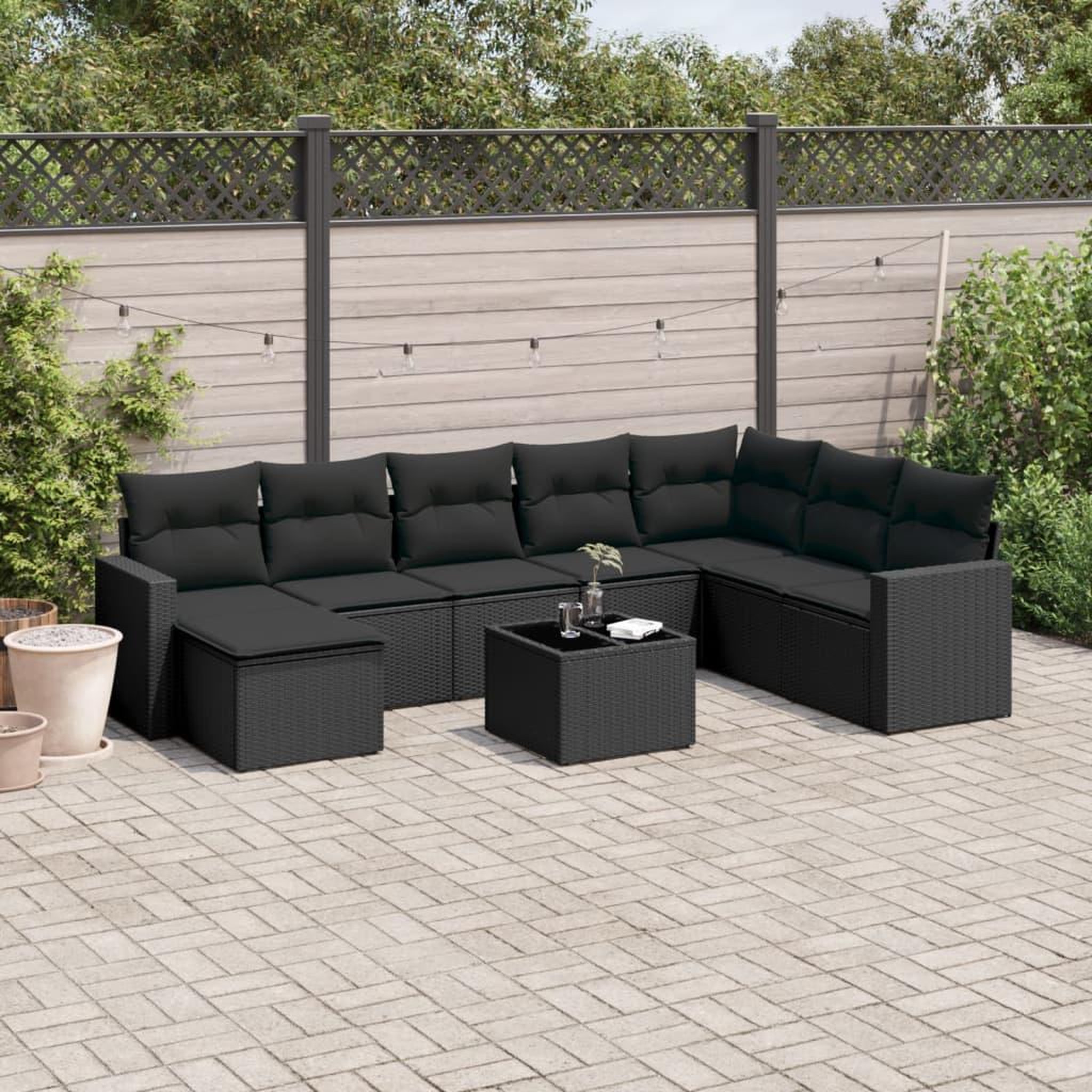 VIDAXL Salon de jardin 9 pcs avec coussins noir resine tressee