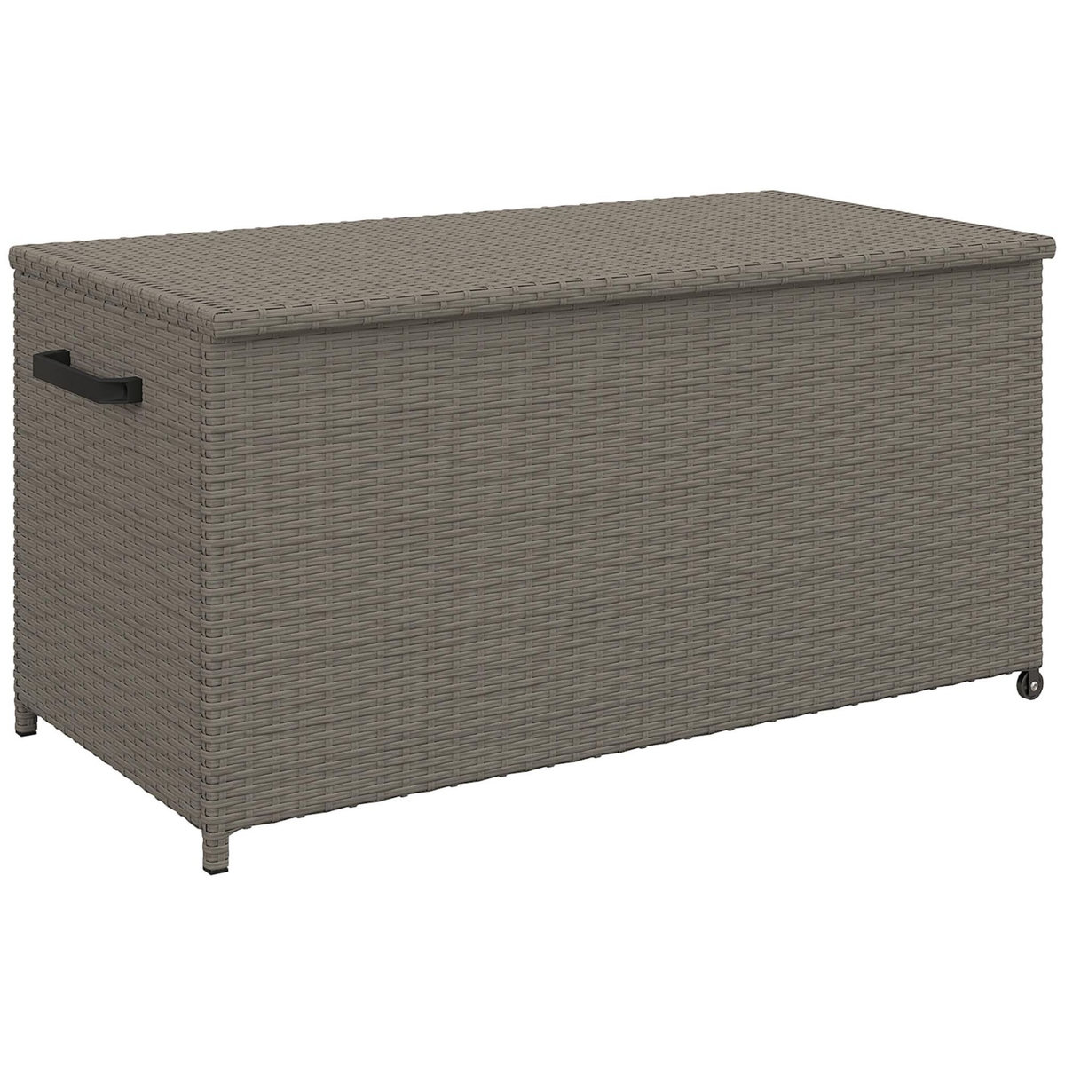 OUTSUNNY Coffre de jardin en résine tressée 184L - 2 roues, poignée, vérins gaz - dim. 102 x 52 x 52 cm - gris
