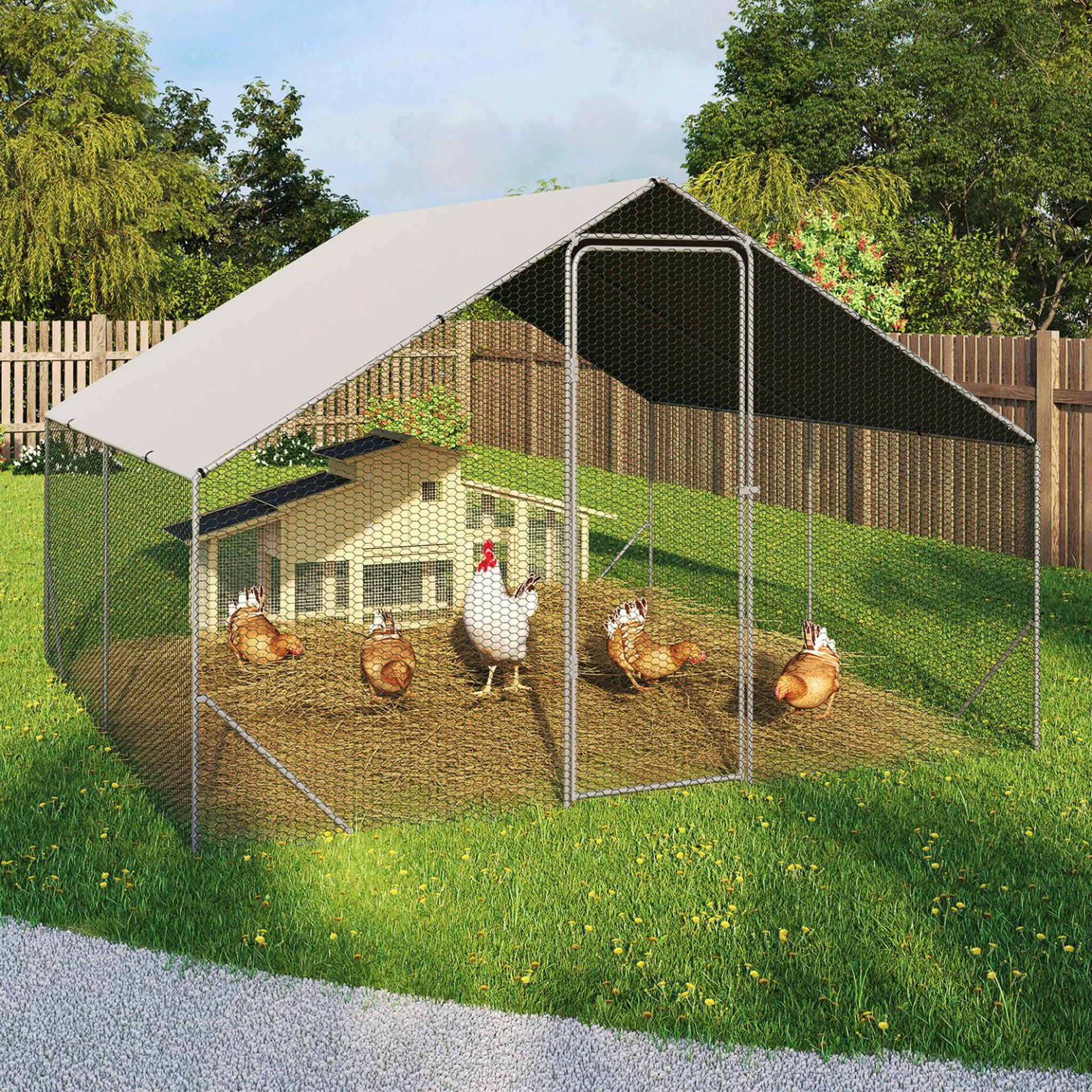 Voir la diapositive 2 : ID MARKET Enclos poulailler 9 m² parc grillagé 3x3 m acier galvanisé