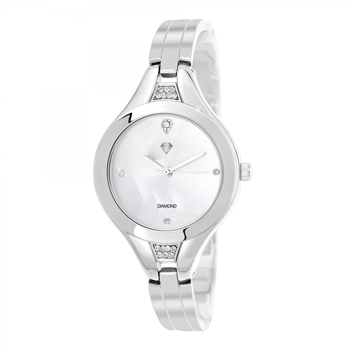 SC CRYSTAL Montre Lola argentée SC Crystal ornée d'un véritable diamant et de 18 Cristaux scintillants