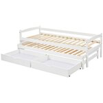 MERAX Lit gigogne 90x200(90x190)cm bois coloris blanc
