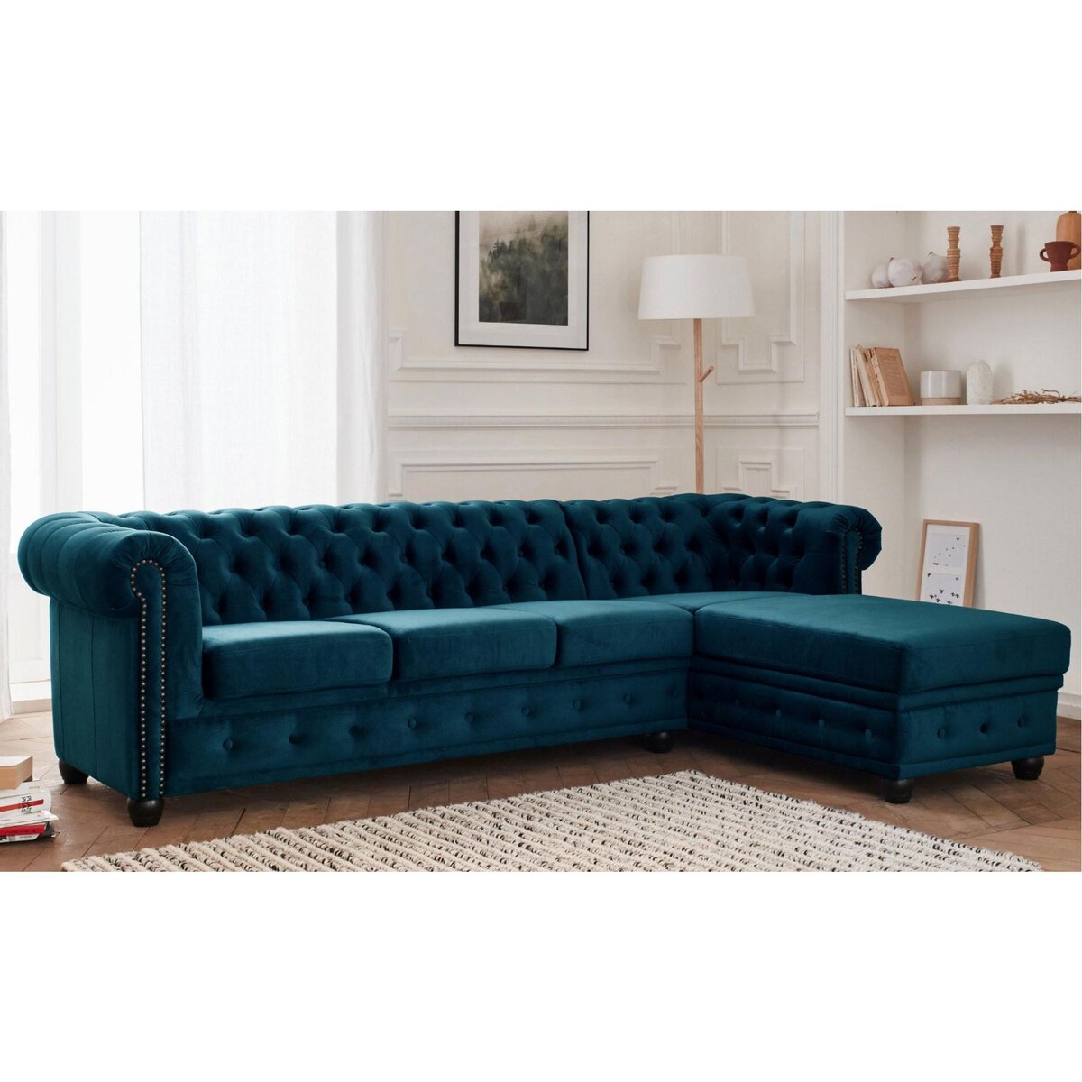 LISA DESIGN William - canapé chesterfield d'angle droit - 4 places - en velours