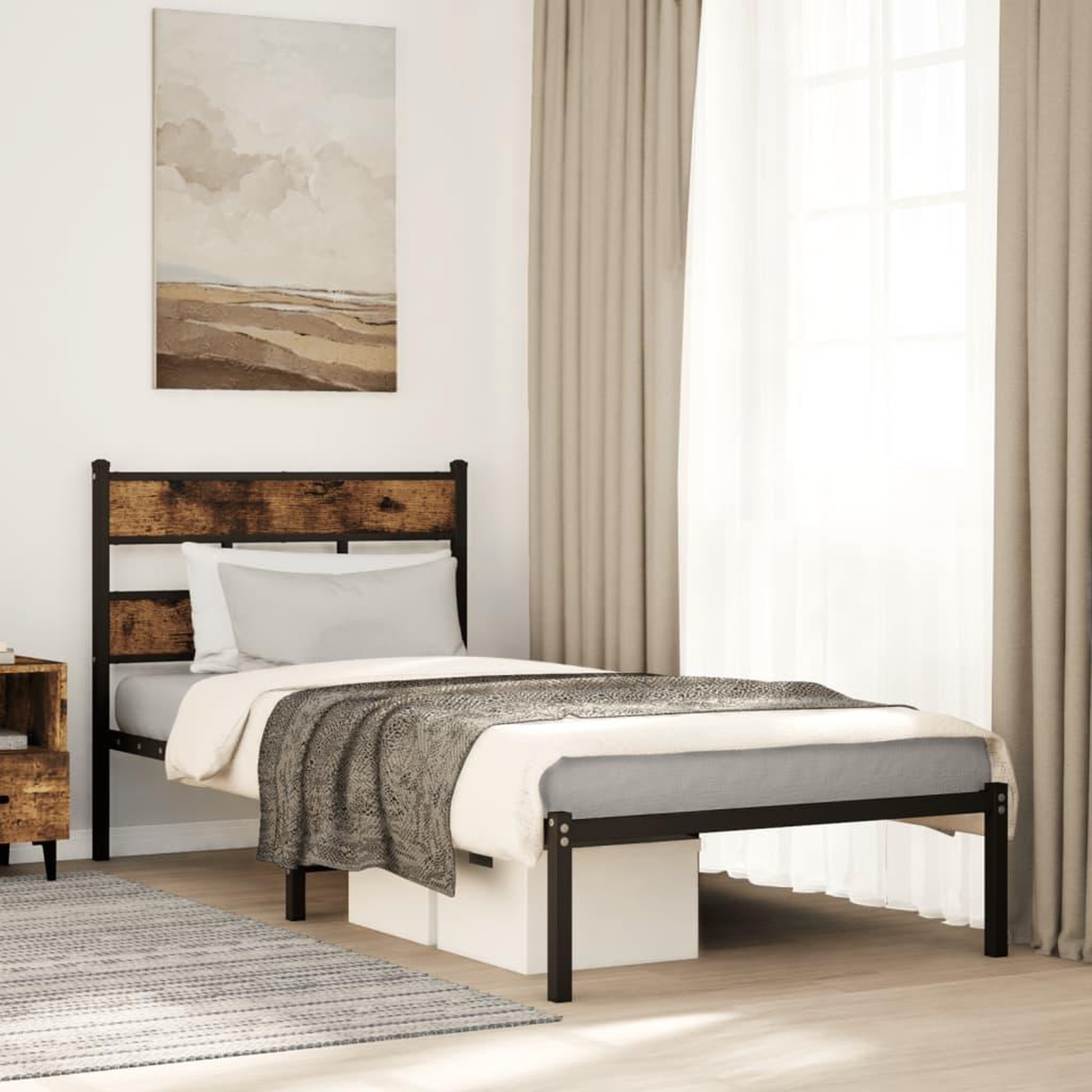 VIDAXL Cadre de lit en metal sans matelas chene fume 80x200 cm