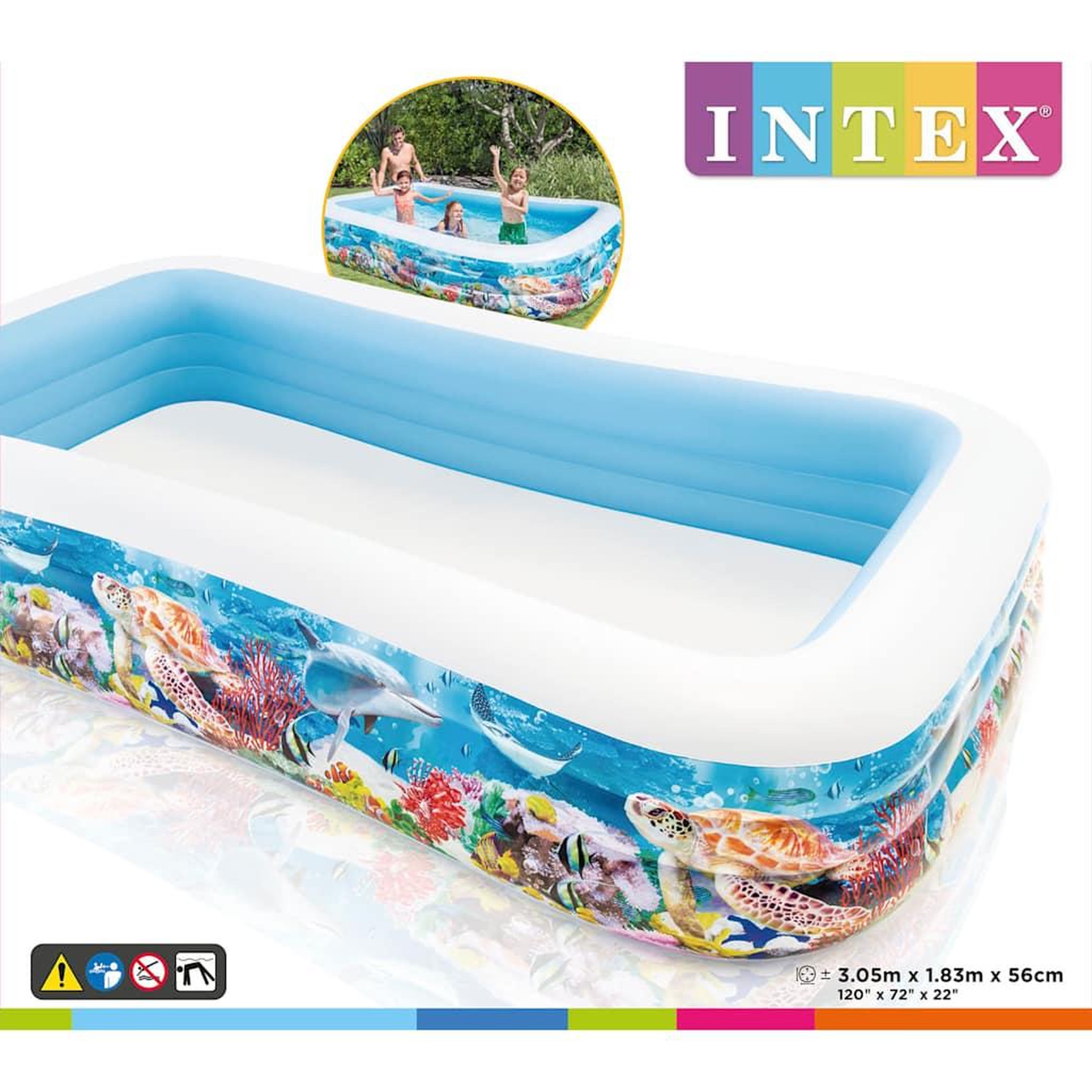 Voir la diapositive 3 : INTEX Piscine Gonflable Rectangulaire  Family  305cm Bleu
