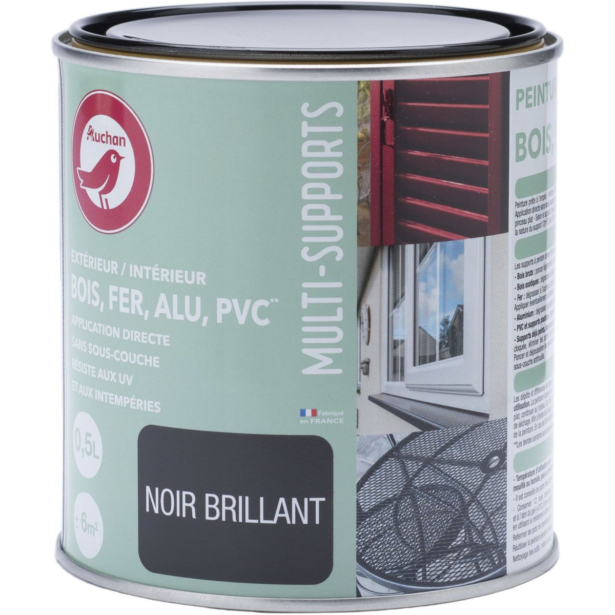 AUCHAN Peinture intérieur / extérieur multi-supports noir brilliant