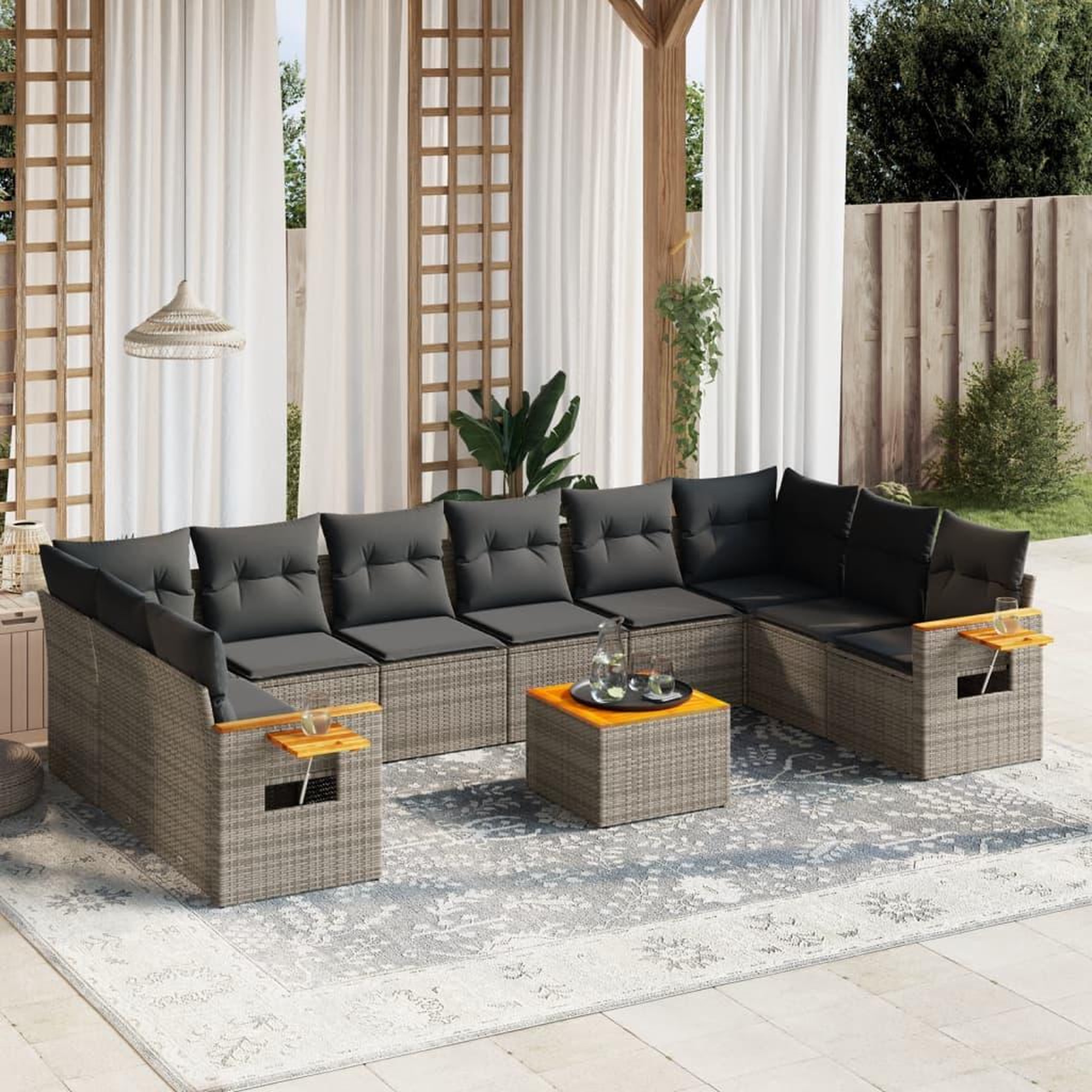 VIDAXL Salon de jardin 11 pcs avec coussins gris resine tressee