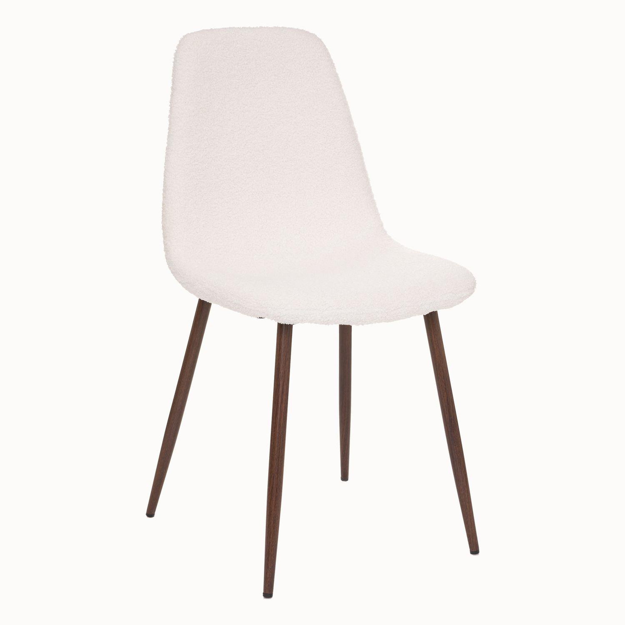 Voir la diapositive 6 : TOILINUX Lot de 4 chaises confortables en polyester effet bouclette et pieds en fer roka - blanc