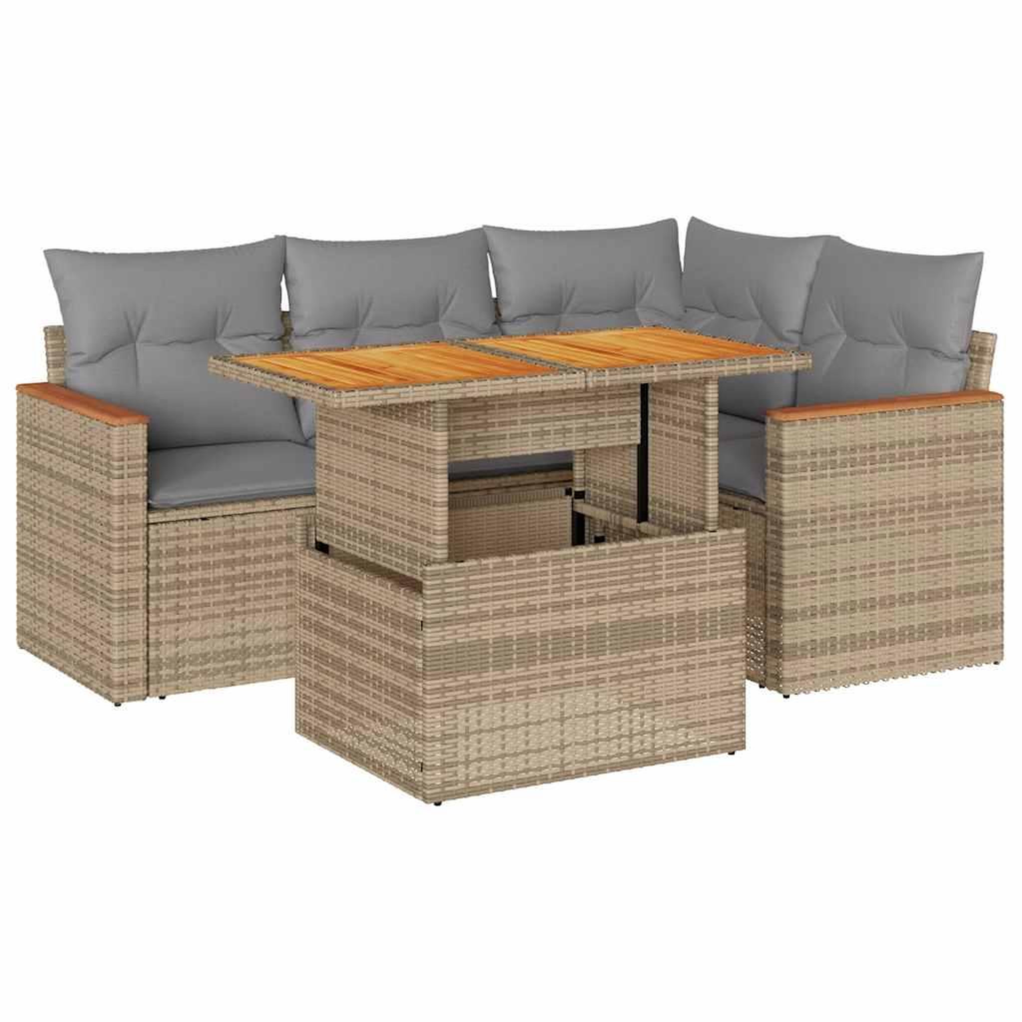 Voir la diapositive 2 : VIDAXL Salon de jardin avec coussins 5 pcs beige resine tressee acacia