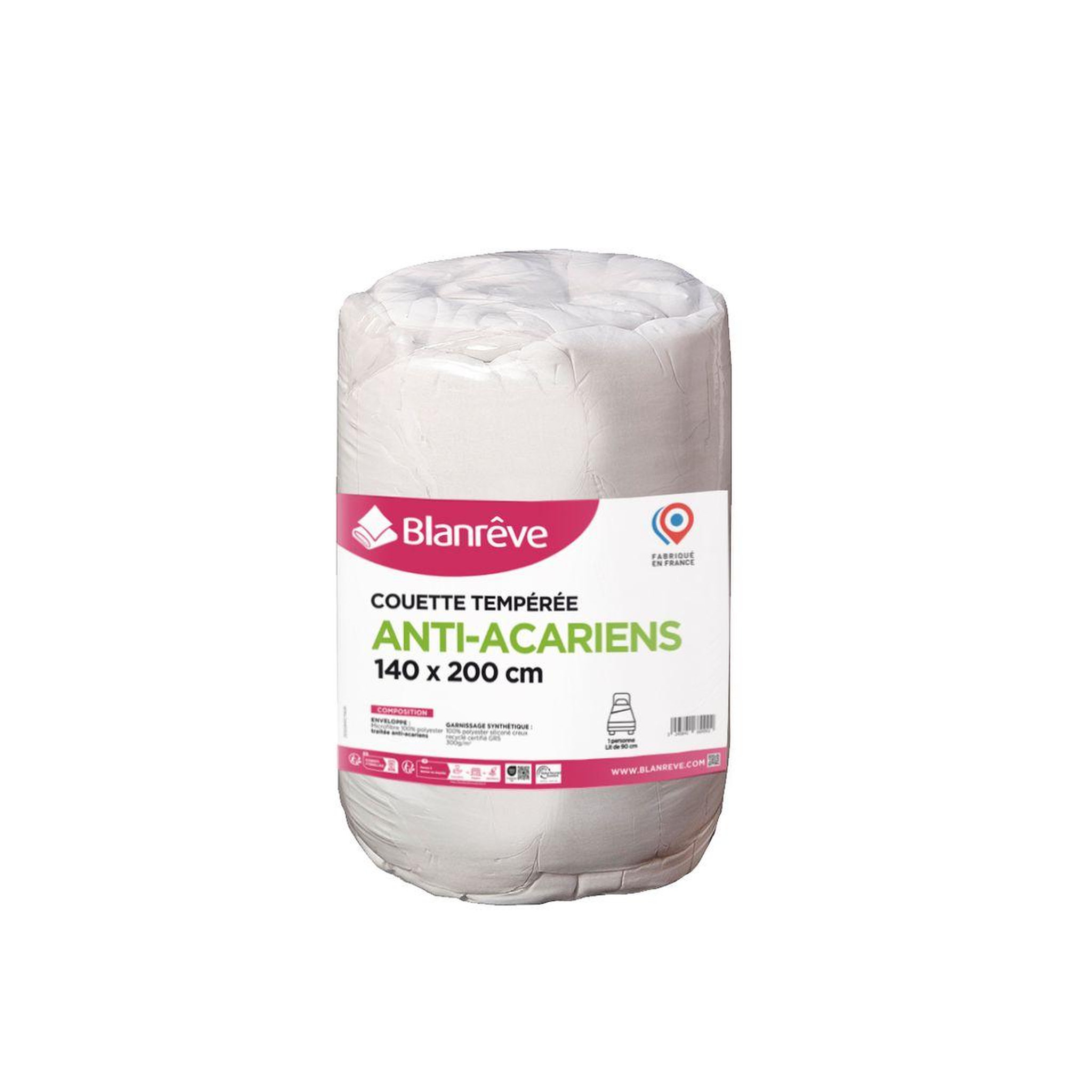 Voir la diapositive 3 : BLANREVE Couette tempérée anti acariens toucher ultra doux 300g/m²