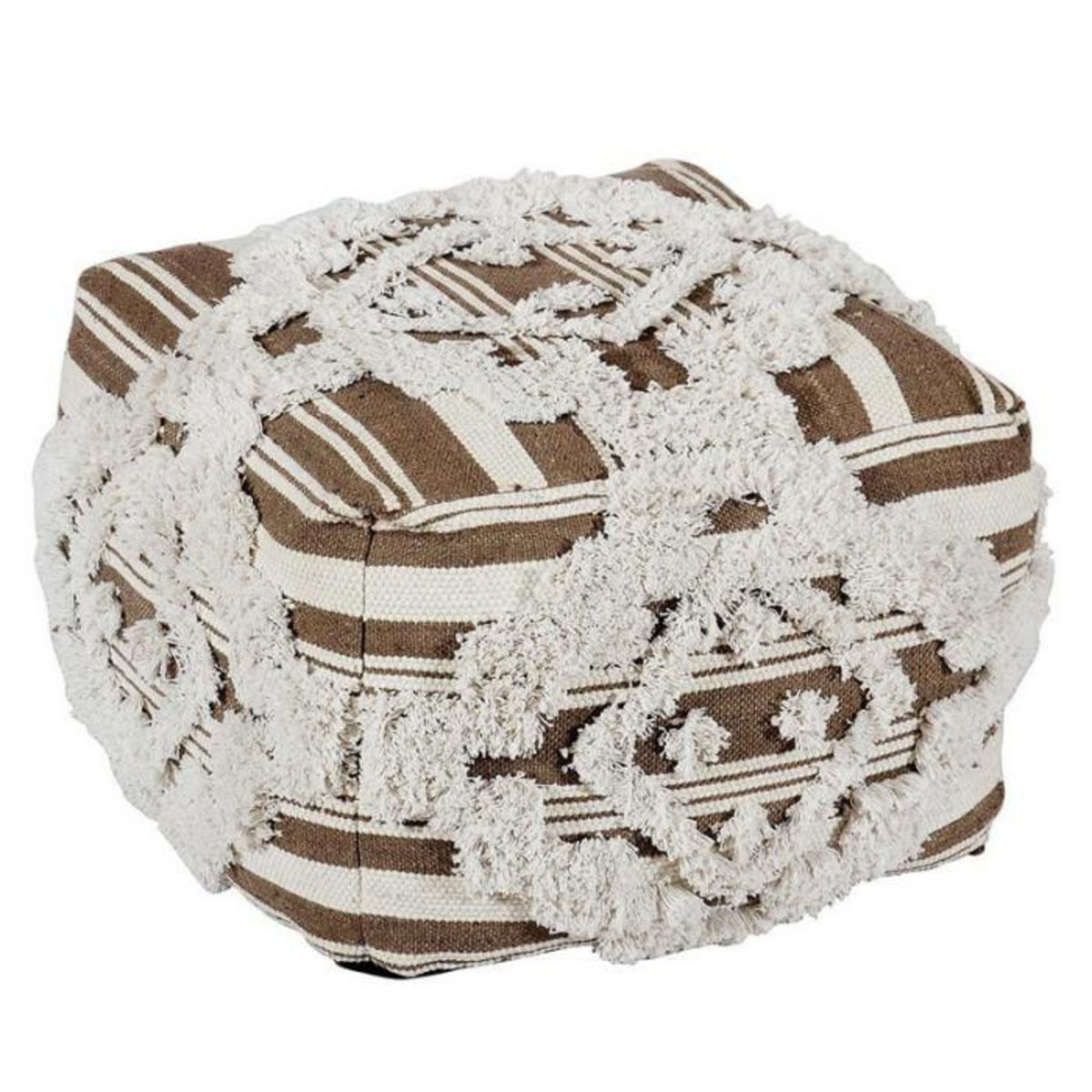 Paris Prix Pouf en Tissu Macramé  Tougan  60cm Marron
