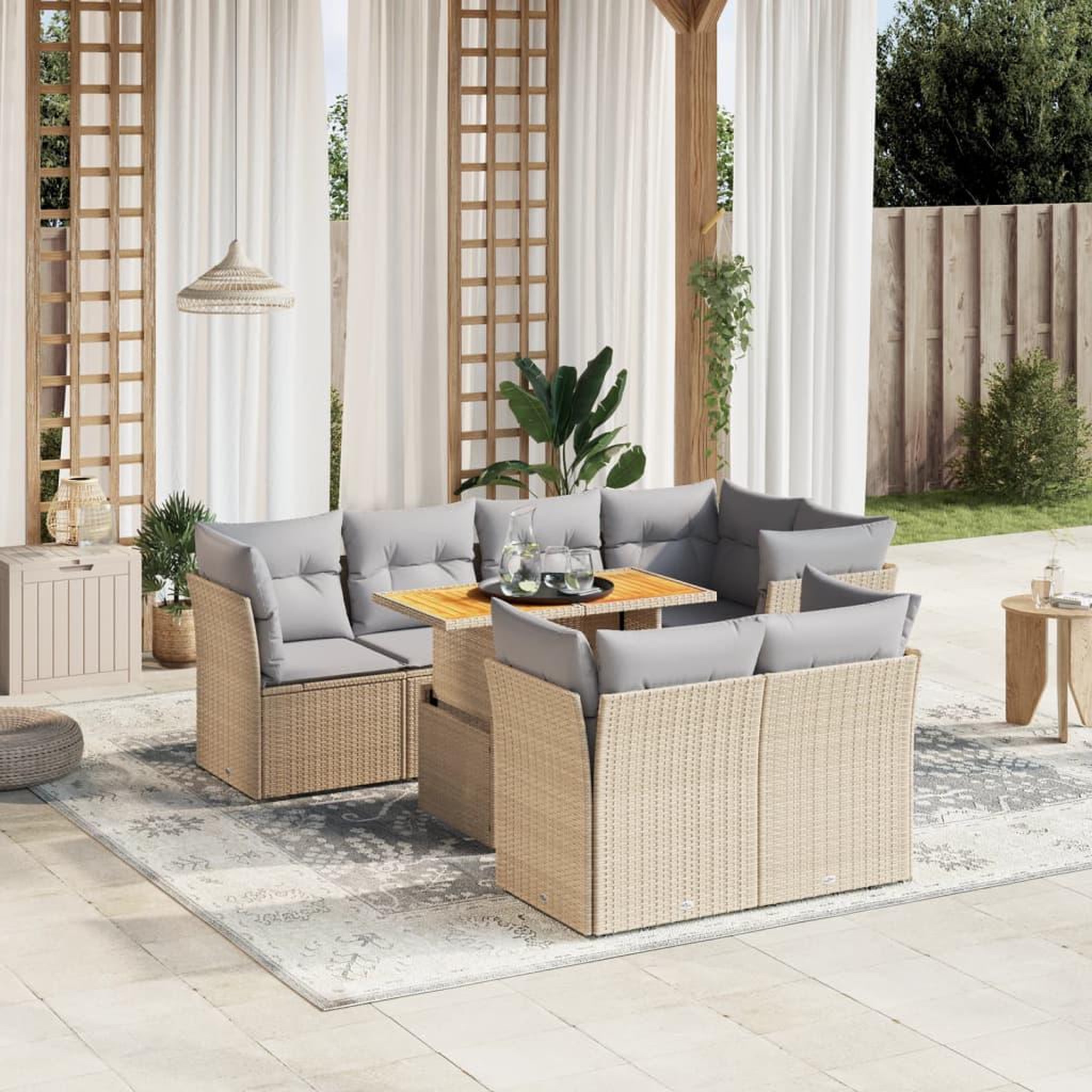 VIDAXL Salon de jardin avec coussins 8 pcs beige resine tressee