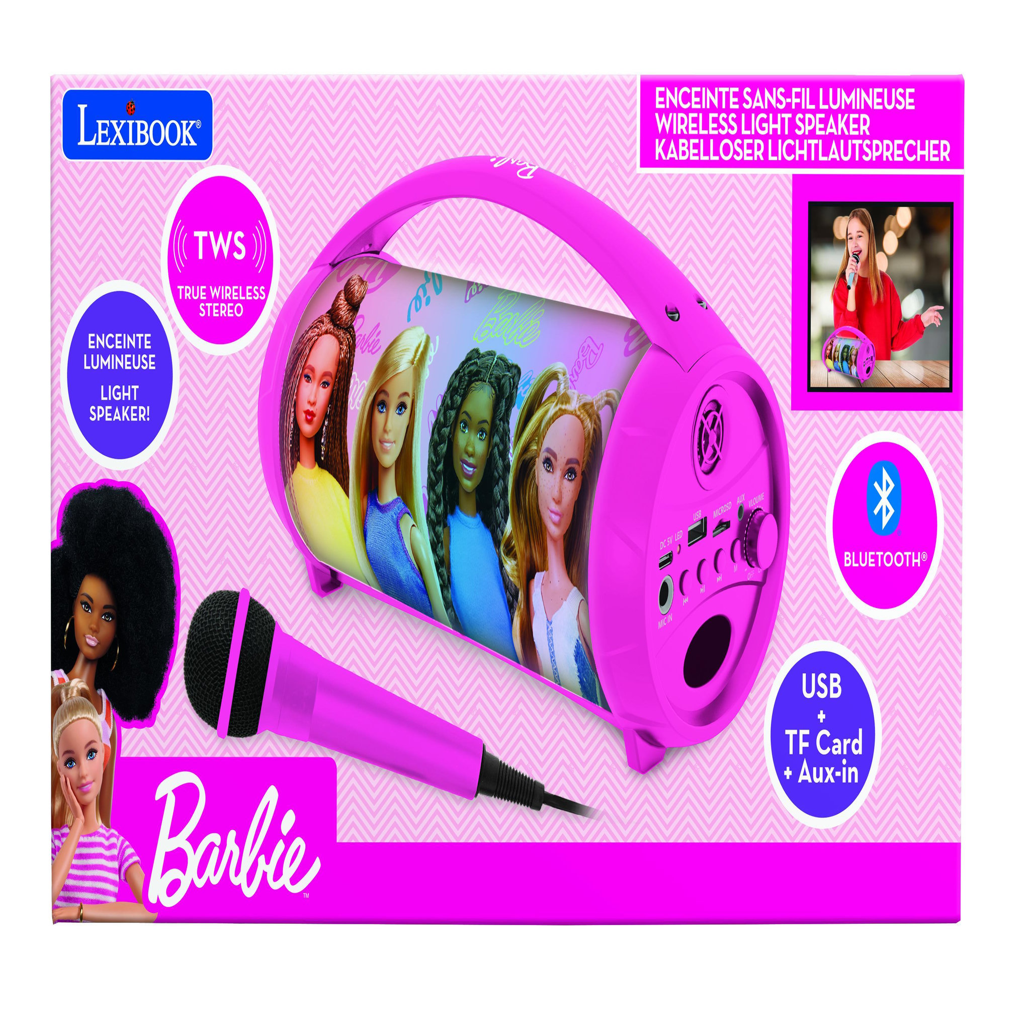 Voir la diapositive 5 : Lexibook Enceinte Bluetooth Lumineuse avec Micro Barbie