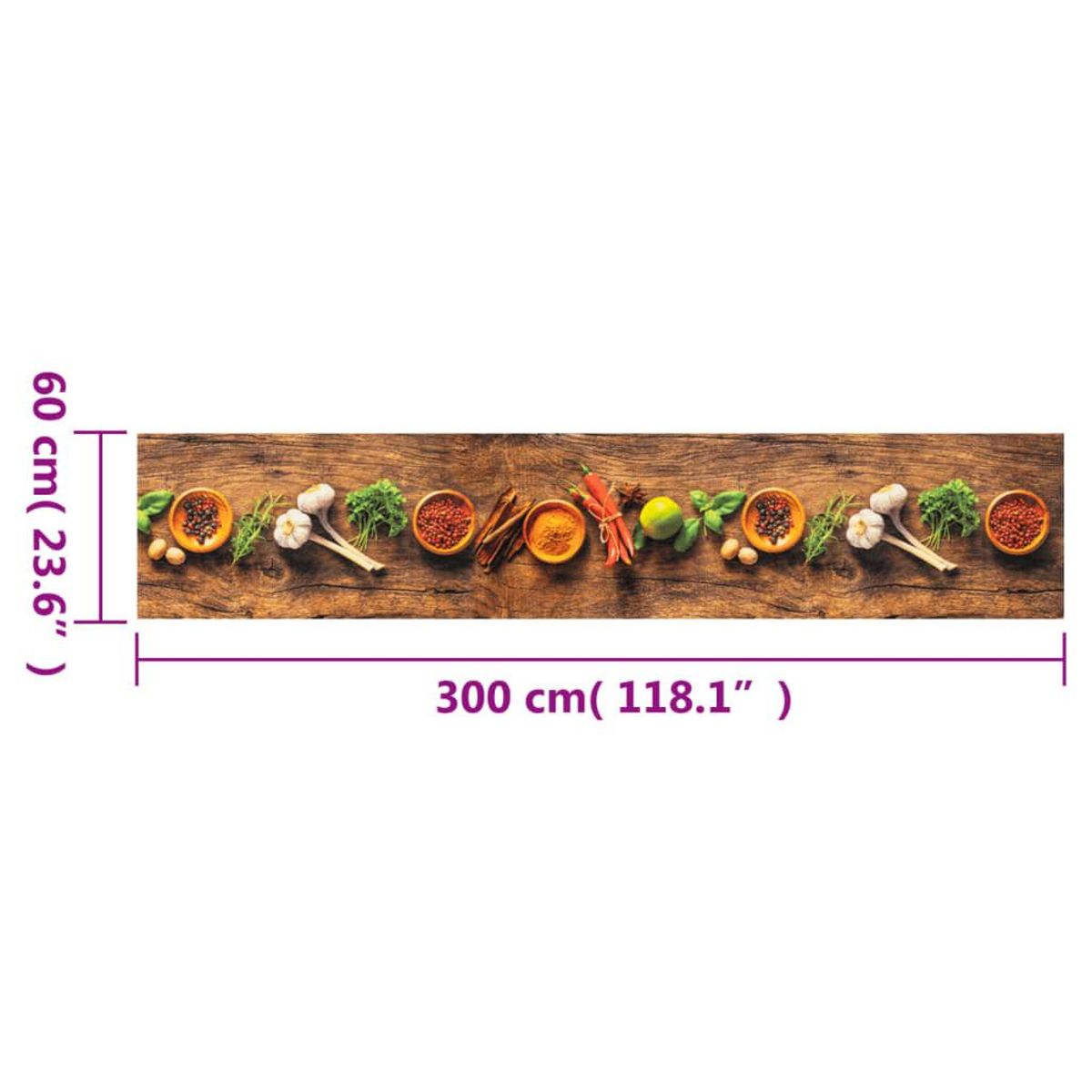 VIDAXL Tapis de cuisine lavable impression d'epices 60x300 cm velours