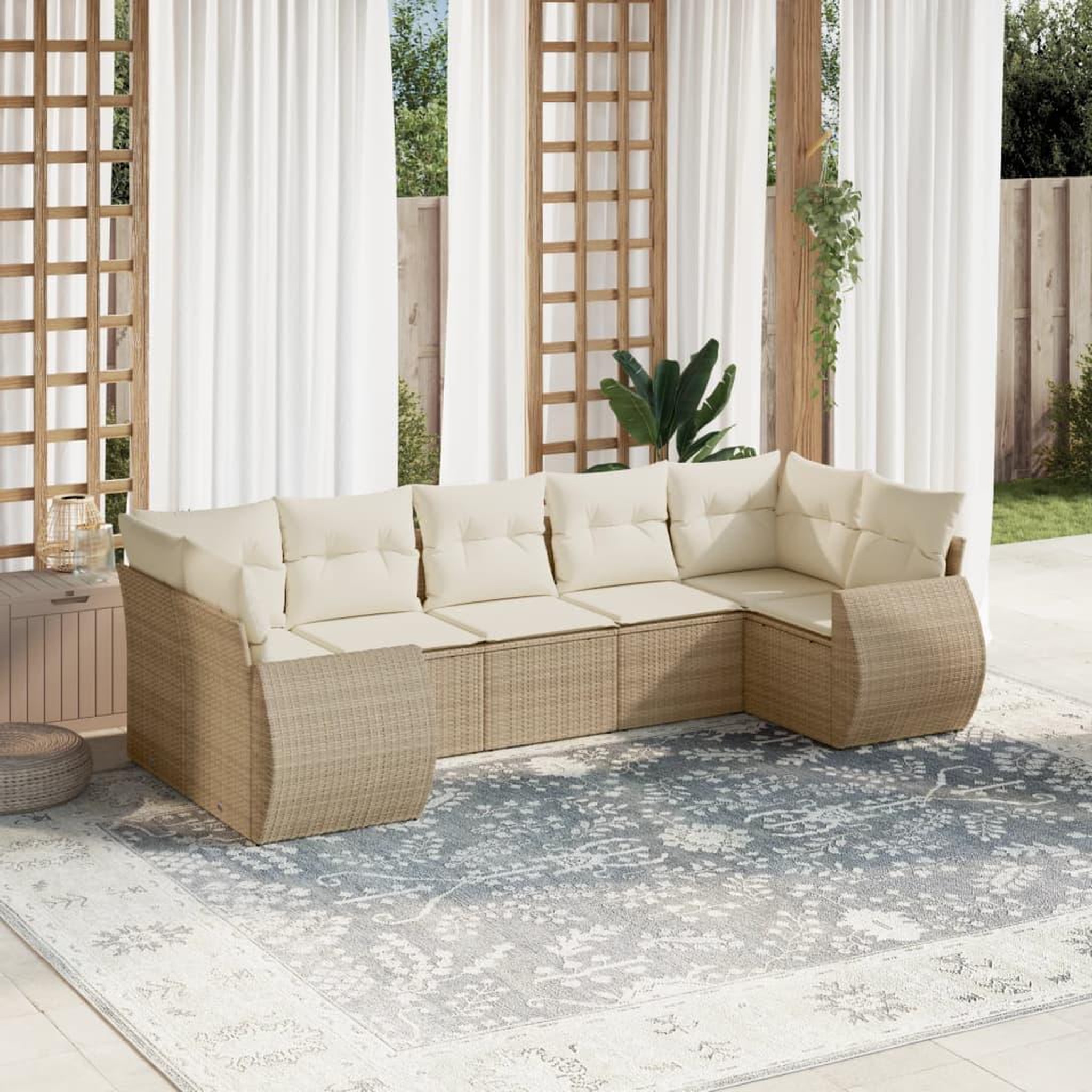 VIDAXL Salon de jardin avec coussins 7 pcs beige resine tressee