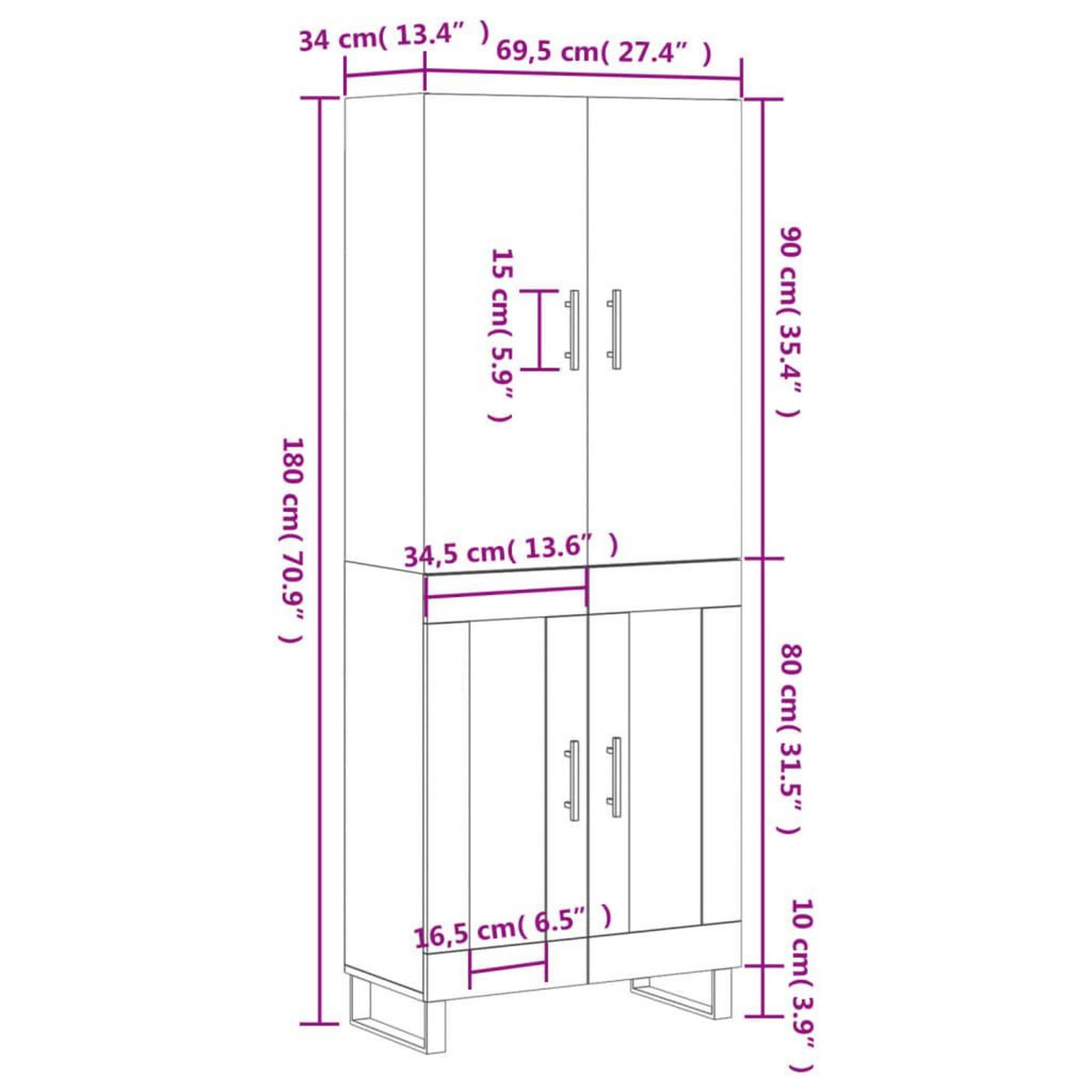 VIDAXL Buffet haut Gris beton 69,5x34x180 cm Bois d'ingenierie