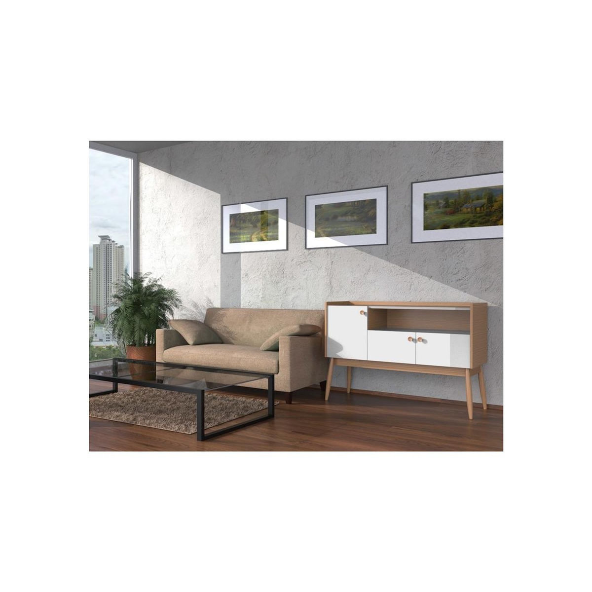 Paris Prix Buffet 3 Portes & 1 Niche  Farsta  115cm Chêne & Blanc