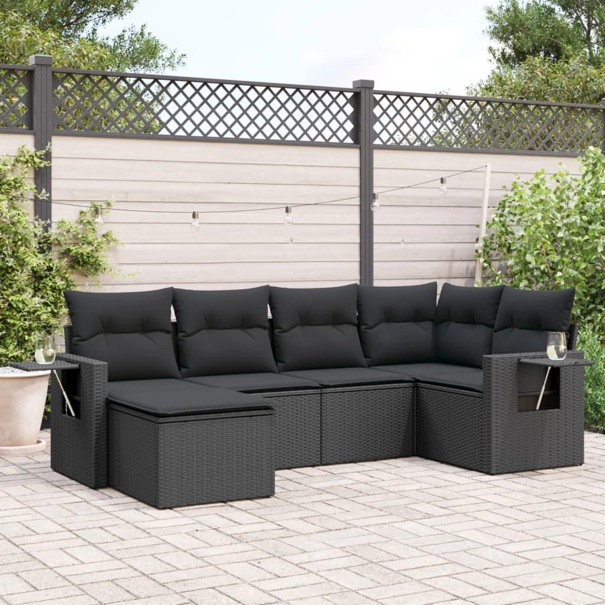 VIDAXL Salon de jardin 6 pcs avec coussins noir resine tressee