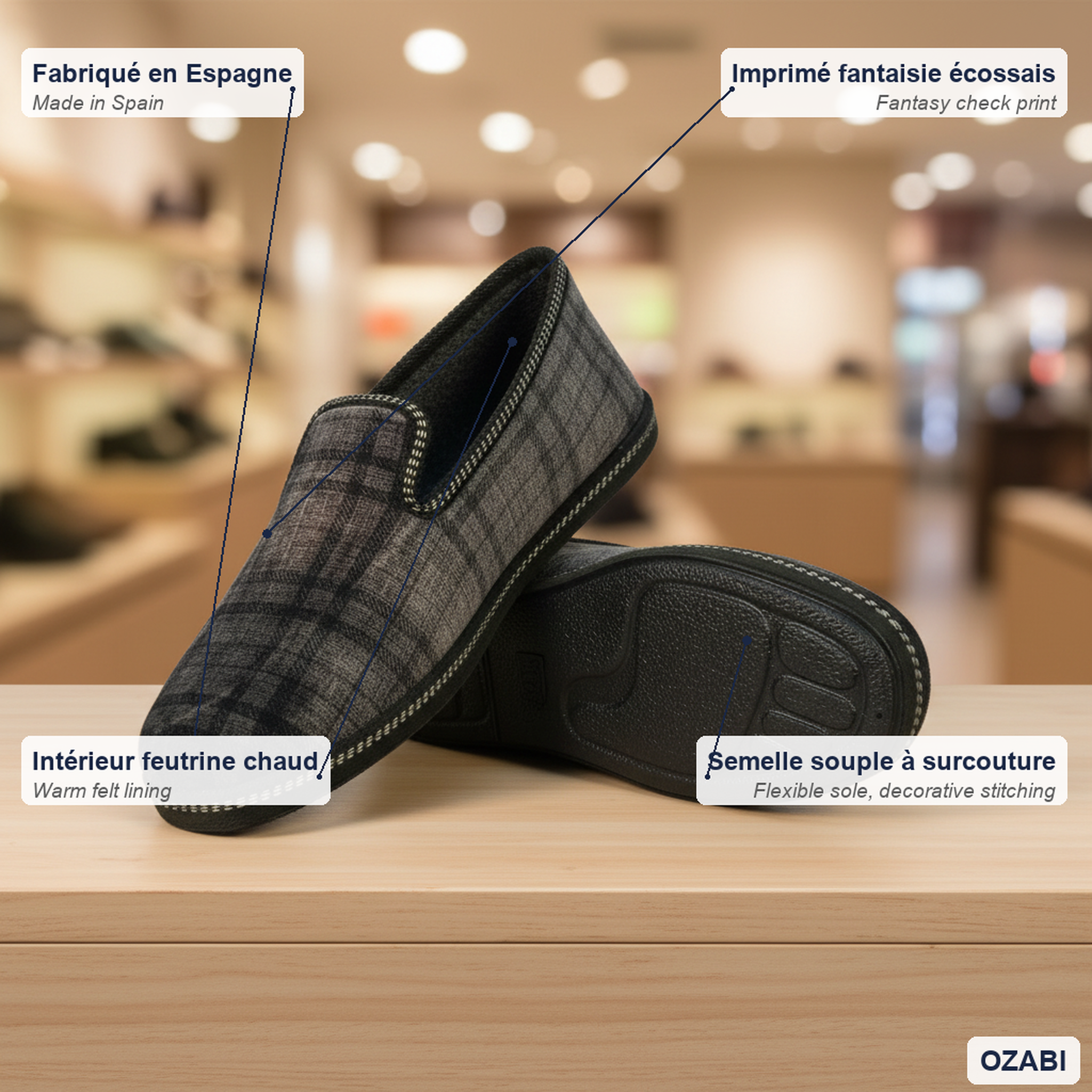 Voir la diapositive 5 : OZABI Ozabi pantoufles charentaises homme fabriquées en espagne broderie fantaisie
