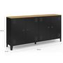 Voir la diapositive 5 : ID MARKET Buffet 160cm ESTER 4 portes en métal noir plateau bois design industriel
