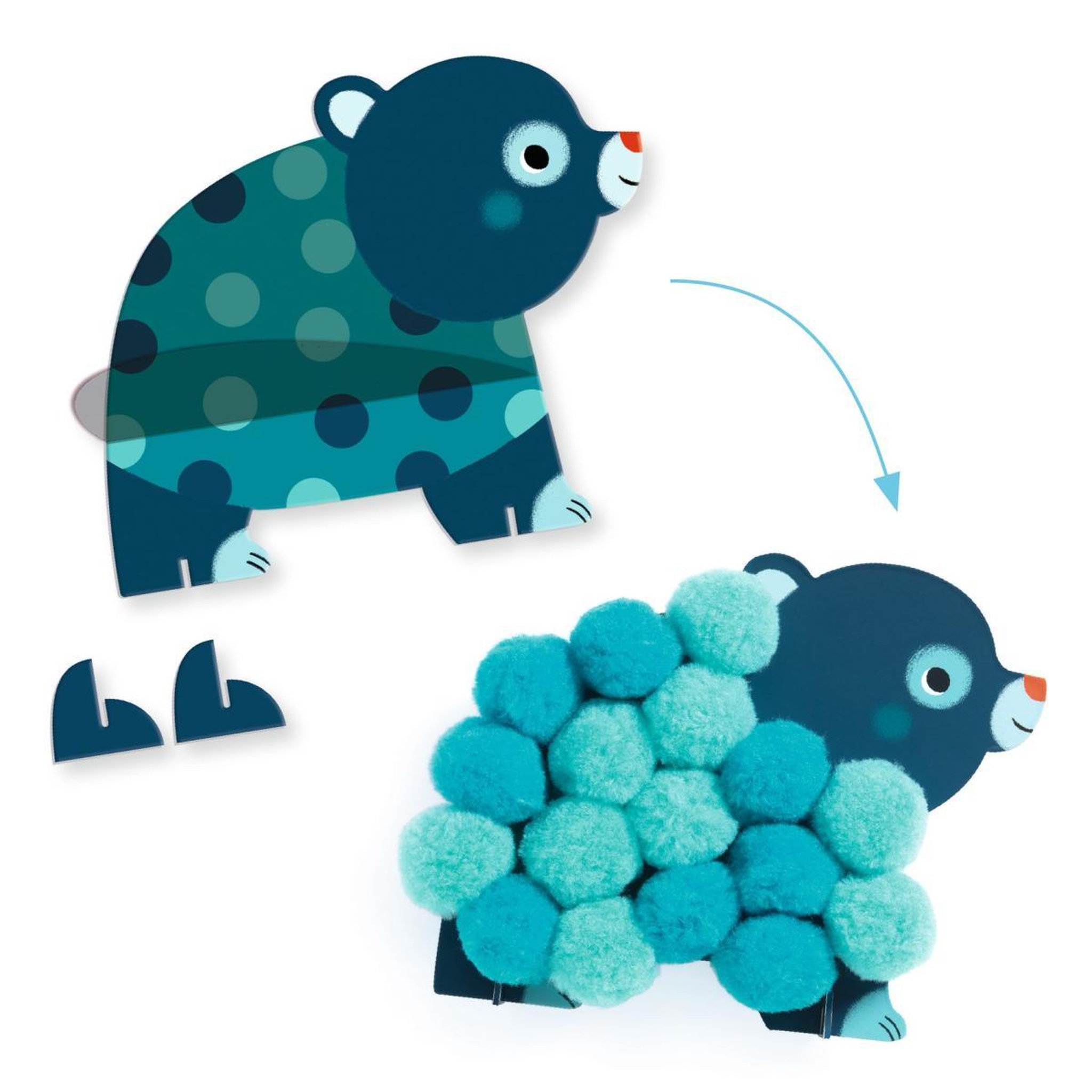 Voir la diapositive 3 : Djeco Collage de pompons - Animaux et ronds pompons