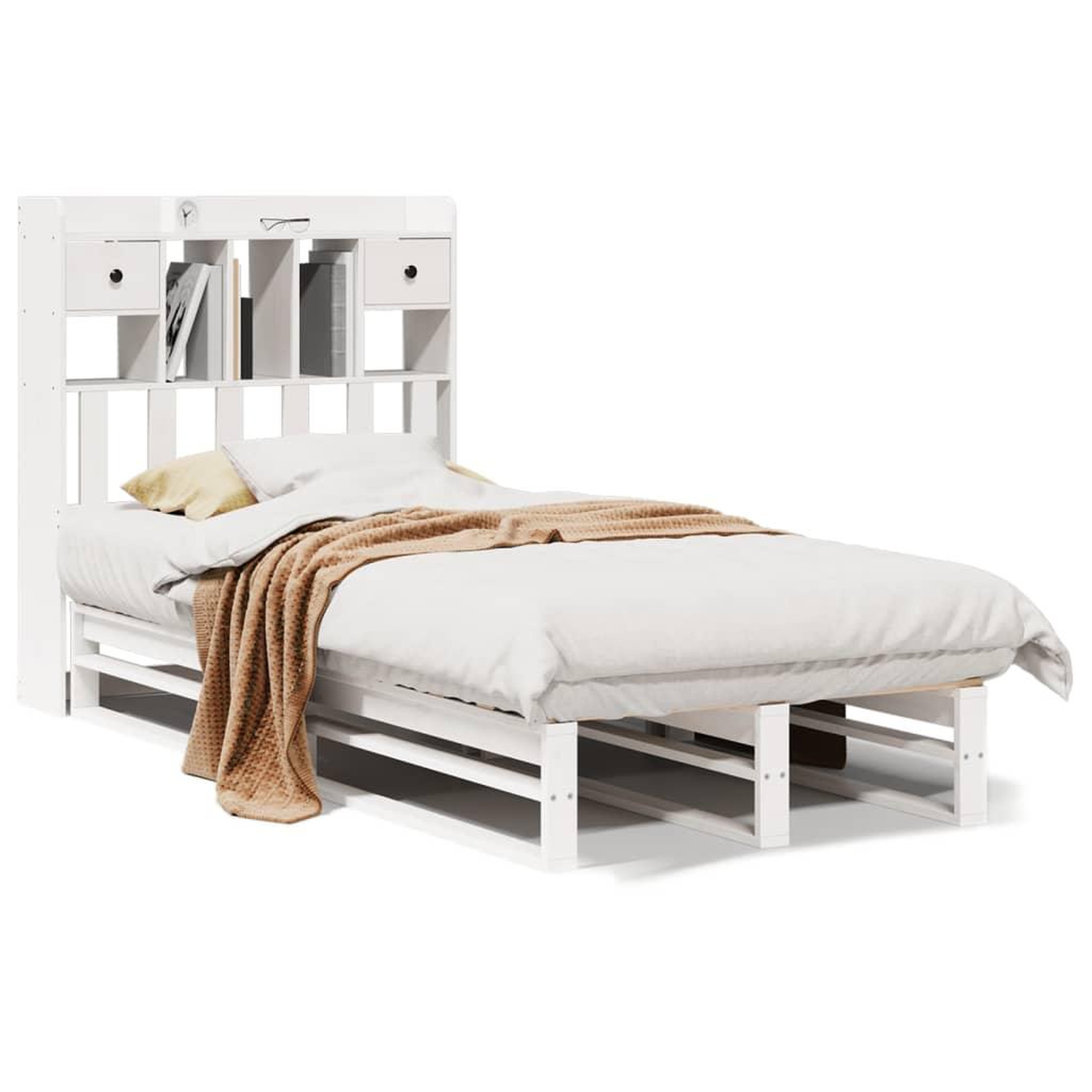 Voir la diapositive 2 : VIDAXL Lit bibliotheque sans matelas blanc 75x190cm bois de pin massif