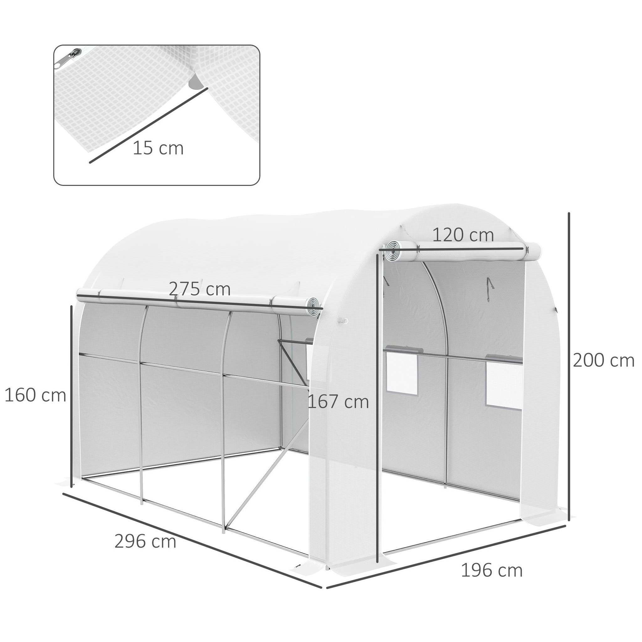 Voir la diapositive 3 : OUTSUNNY Serre de jardin tunnel 6 m² acier galvanisé renforcé dia. 1,9 cm bâche PE haute densité blanc