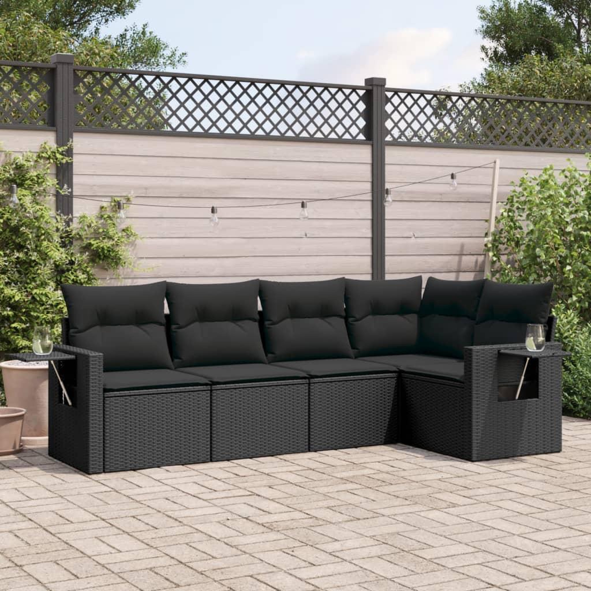 VIDAXL Salon de jardin 5 pcs avec coussins noir resine tressee