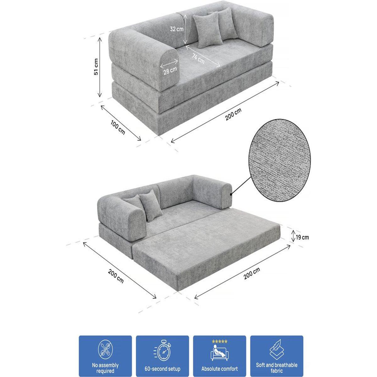 Habitat et Jardin Canapé droit convertible en tissu texturé  Elior  - 3 places - Gris