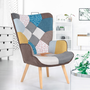 Voir la diapositive 2 : ID MARKET Fauteuil scandinave IVAR en tissu patchwork multicouleurs
