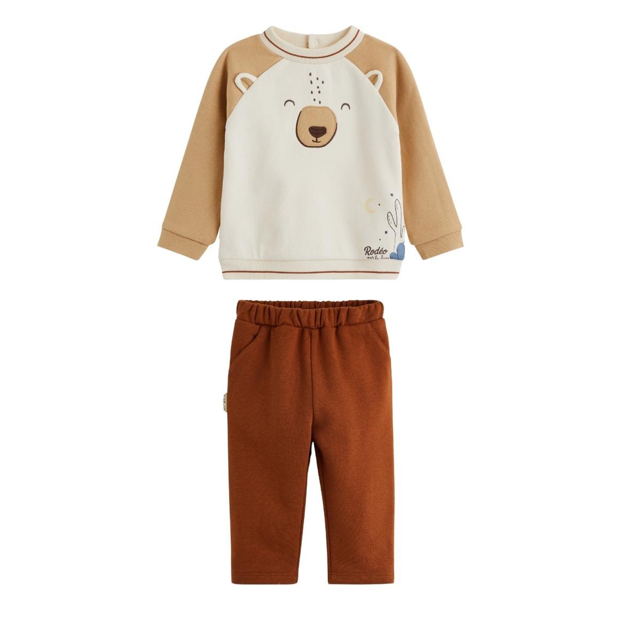 Voir la diapositive 1 : PETIT BEGUIN Ensemble bébé sweat et pantalon en molleton moka