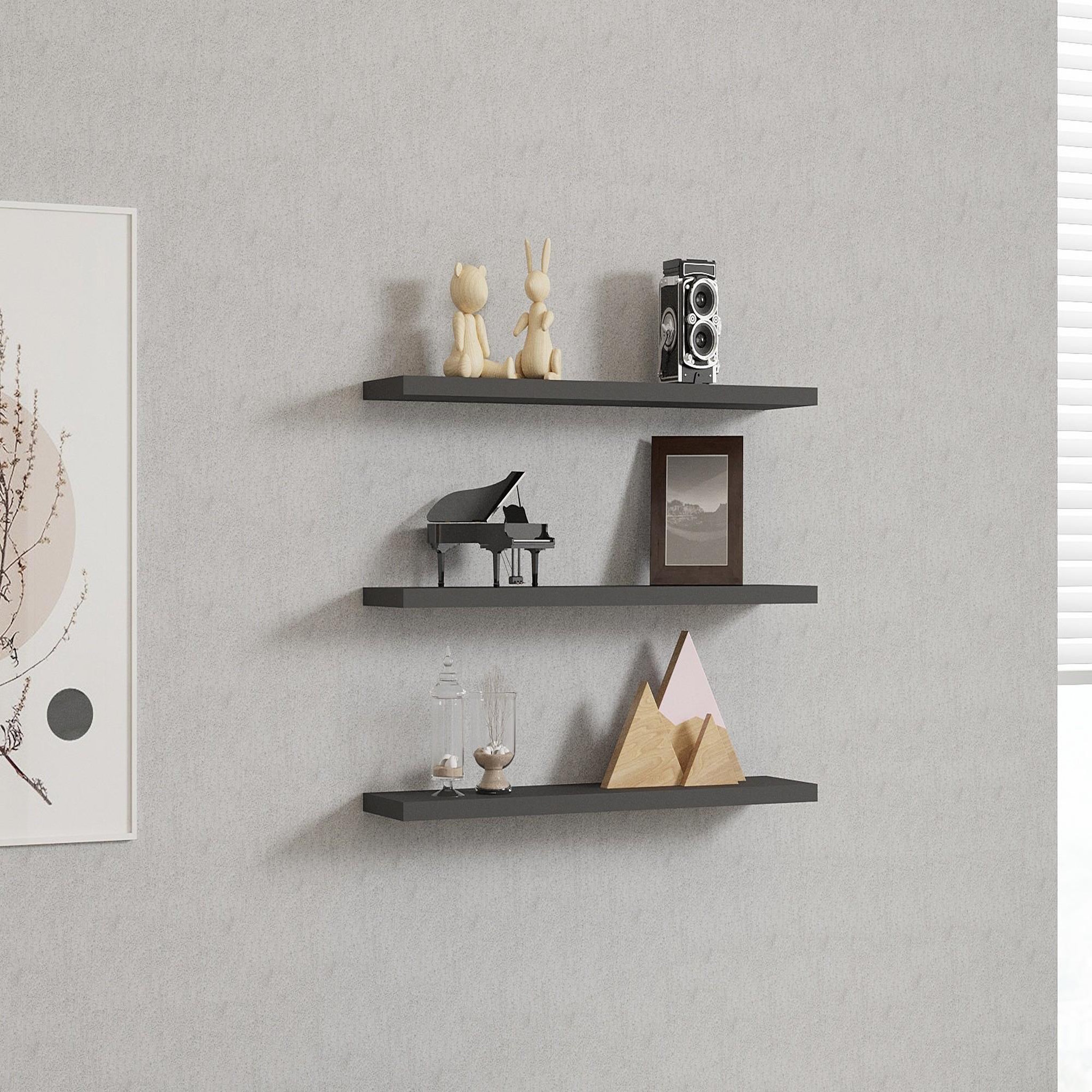 Voir la diapositive 2 : Habitat et Jardin Étagère murale en bois  boss  - 60 x 1 x 14 cm - anthracite