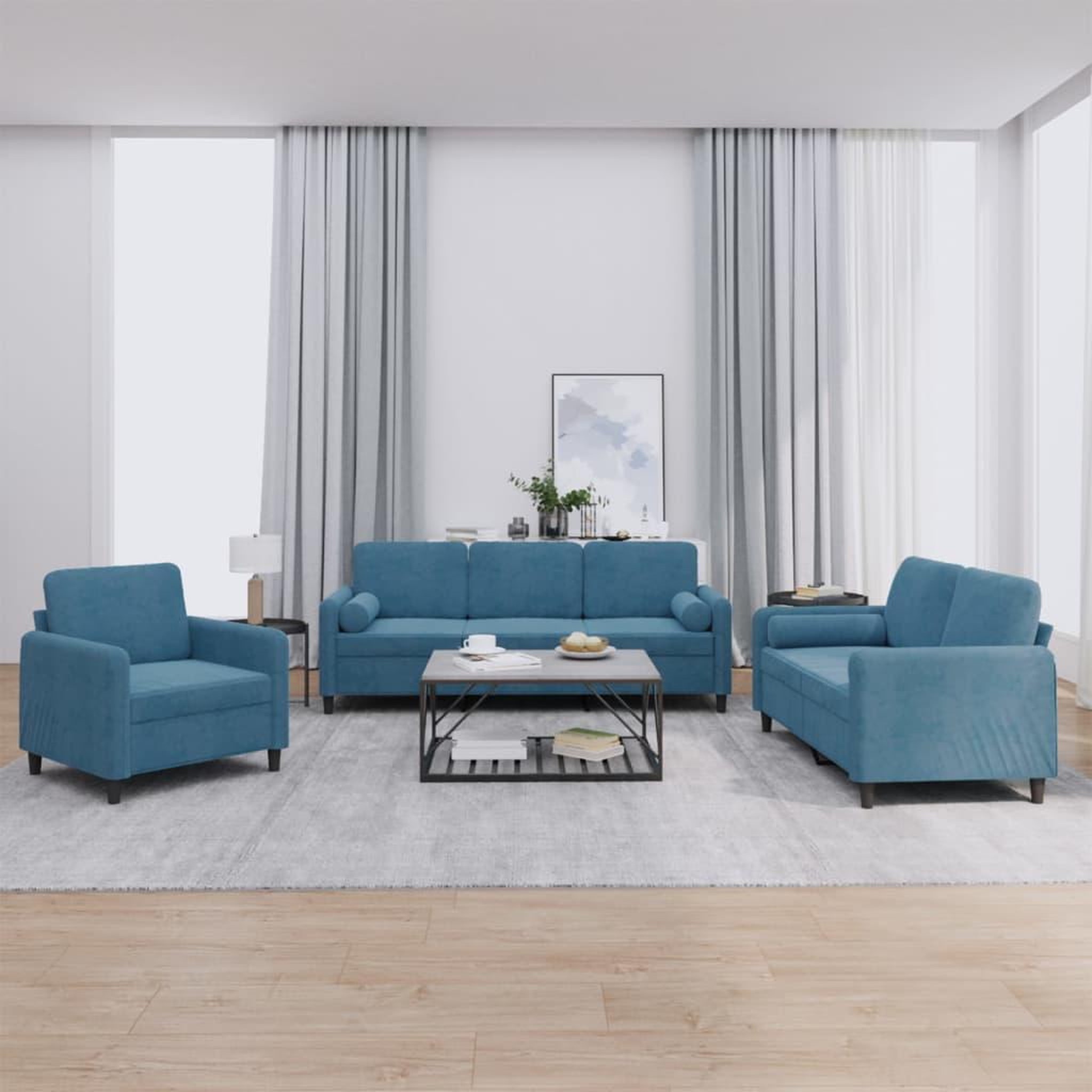VIDAXL Ensemble de canapes 3 pcs avec coussins bleu velours
