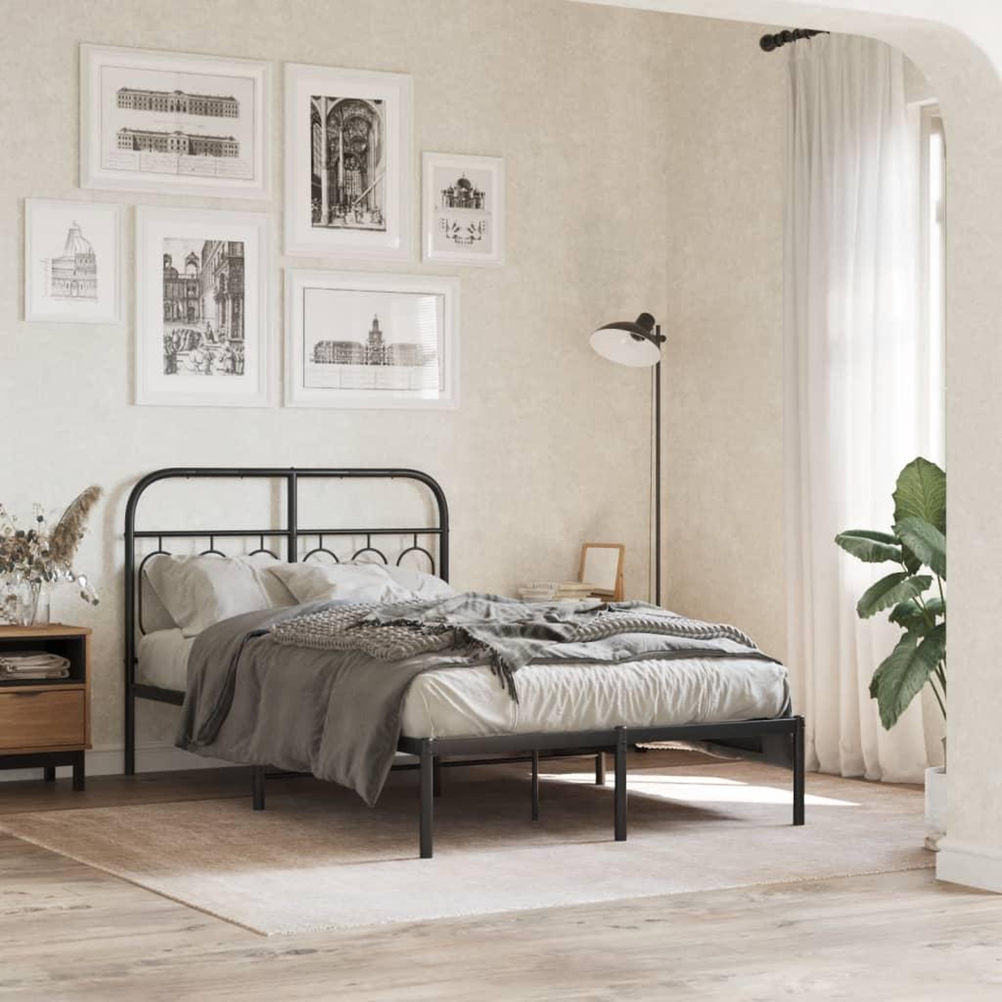 VIDAXL Cadre de lit metal sans matelas avec tete de lit noir 120x190cm