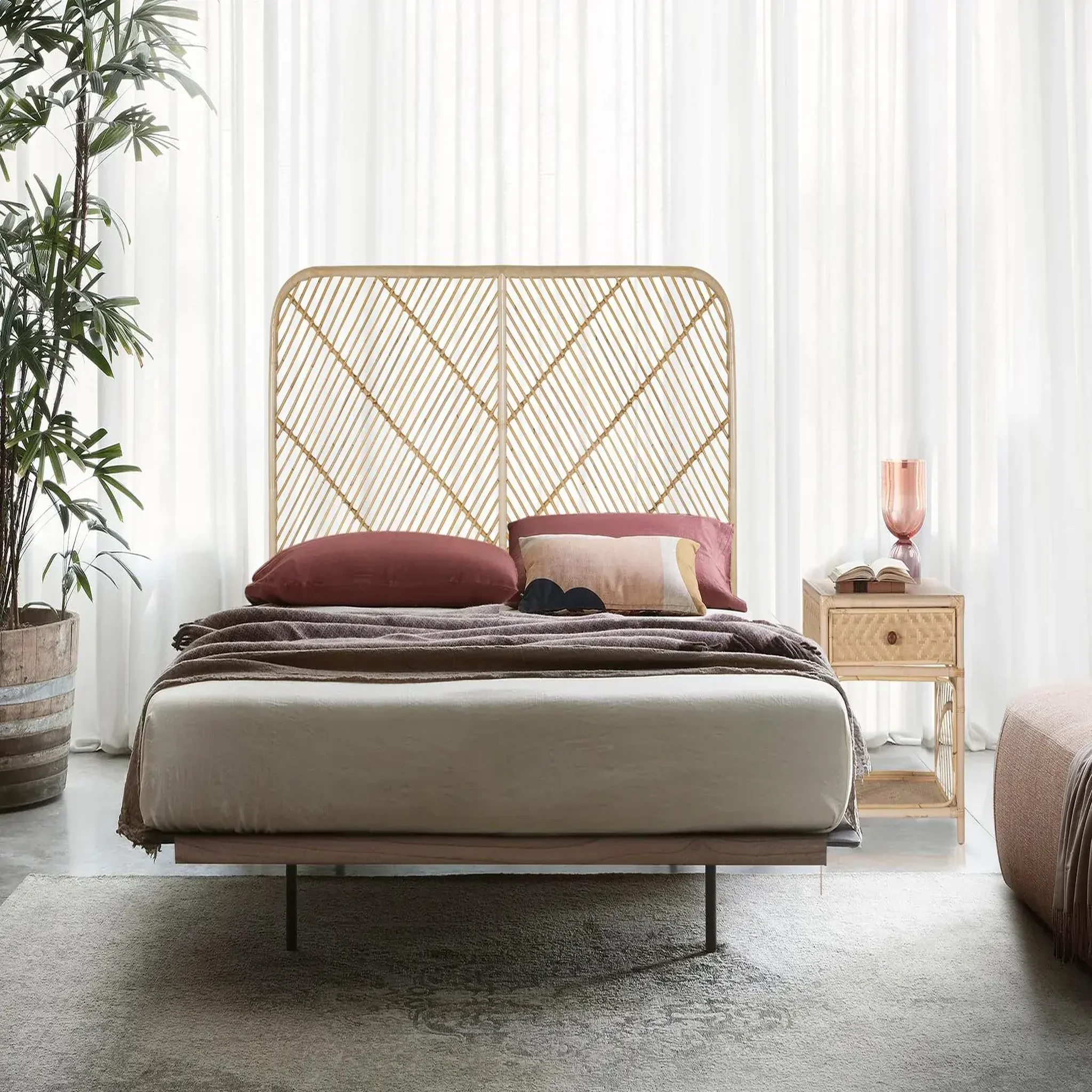 Voir la diapositive 2 : GINER Y COLOMER SL Tête de lit en rotin naturel 165 cm style méditerranéen