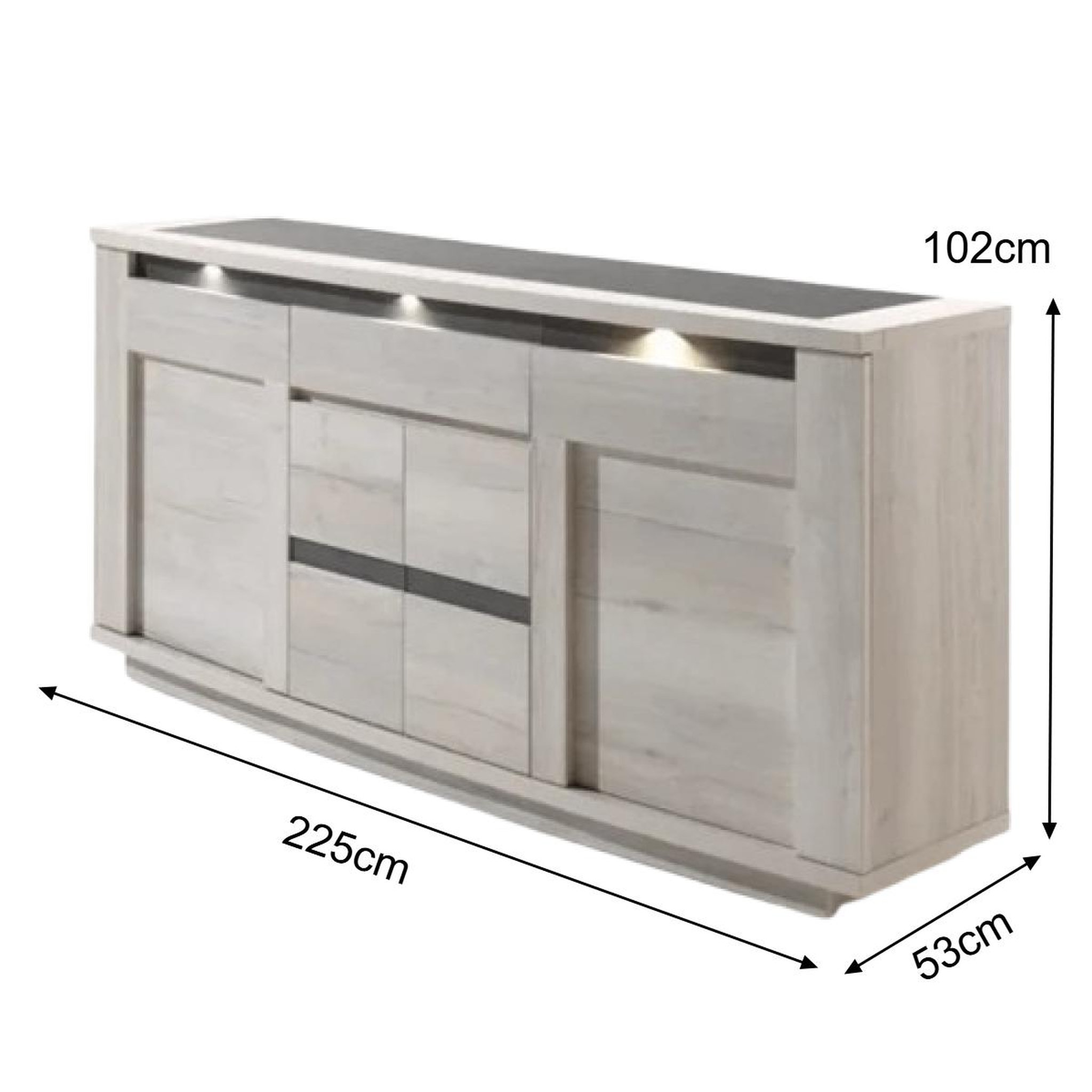 Voir la diapositive 4 : JLC KREATION Buffet contemporain 4 portes-1 tiroir chêne blanchi melinda