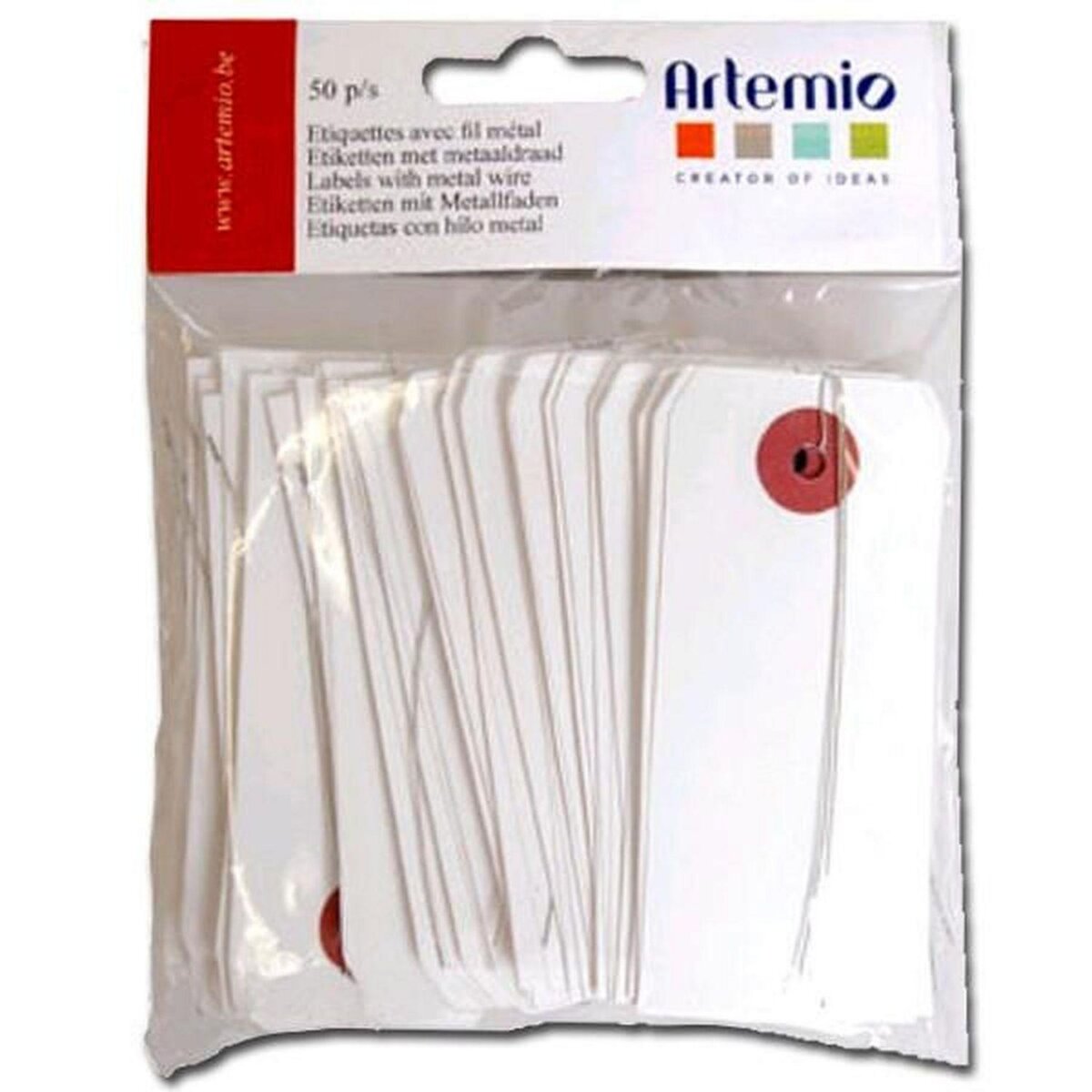 Artemio 150 étiquettes blanches 9 x 4 cm avec fil métal