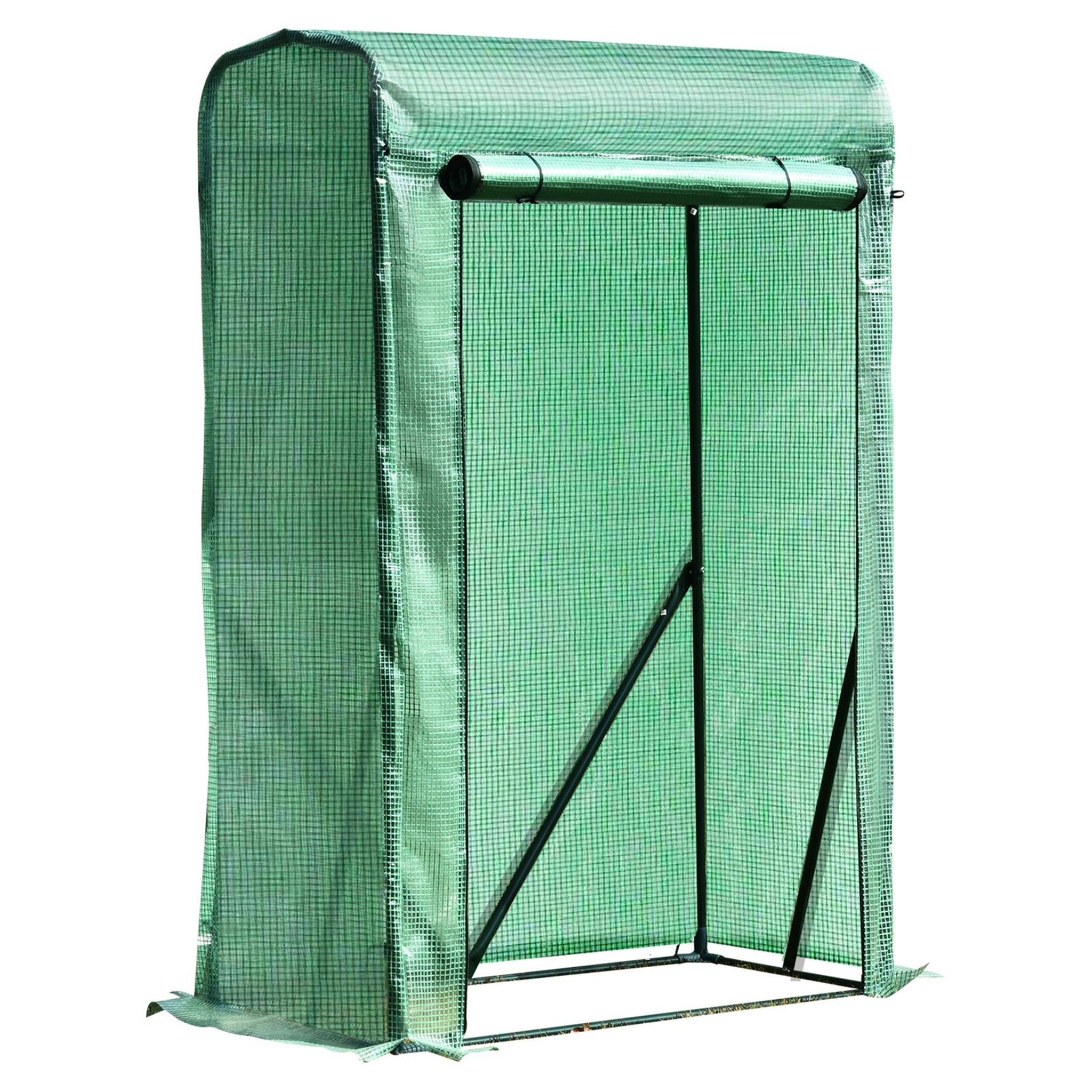 Voir la diapositive 1 : OUTSUNNY Serre de jardin serre à tomates anti-UV dim. 100L x 50l x 150H cm porte zipée déroulante acier PE vert