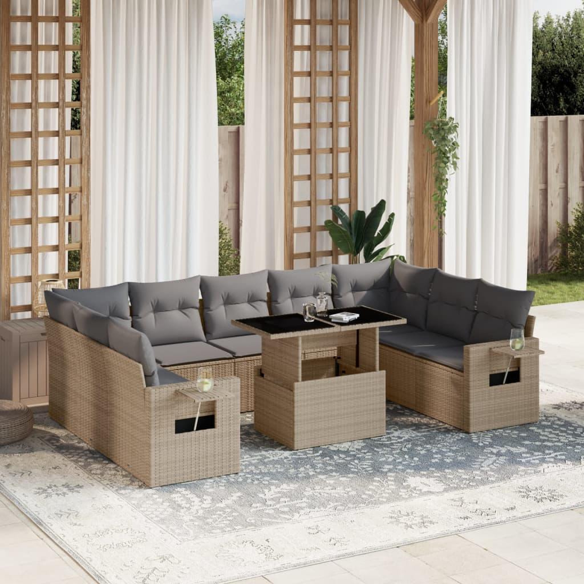 VIDAXL Salon de jardin avec coussins 10 pcs beige resine tressee
