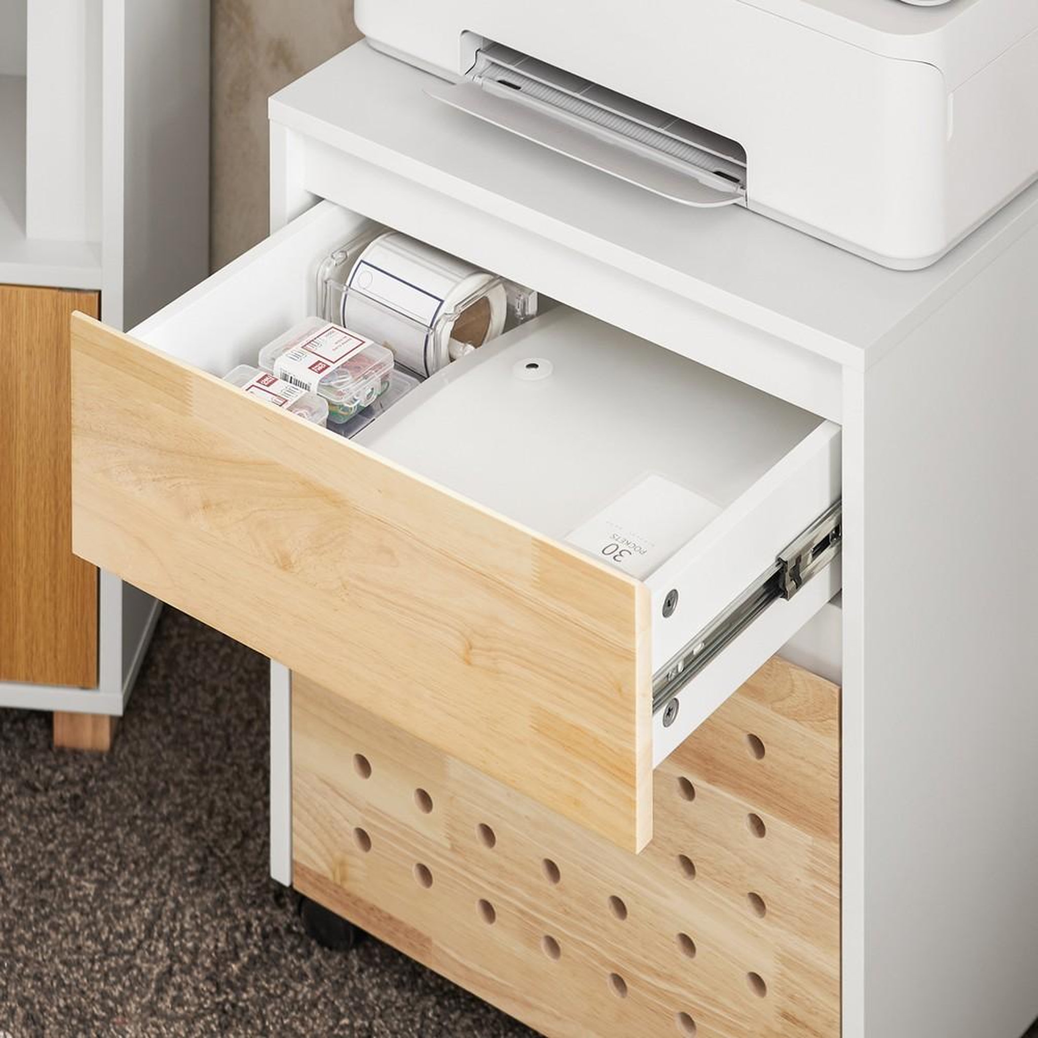 Voir la diapositive 4 : SOBUY SoBuy - Caisson De Bureau à deux tiroirs - Blanc - 45x45x59cm - Nordique - ASK06-NW