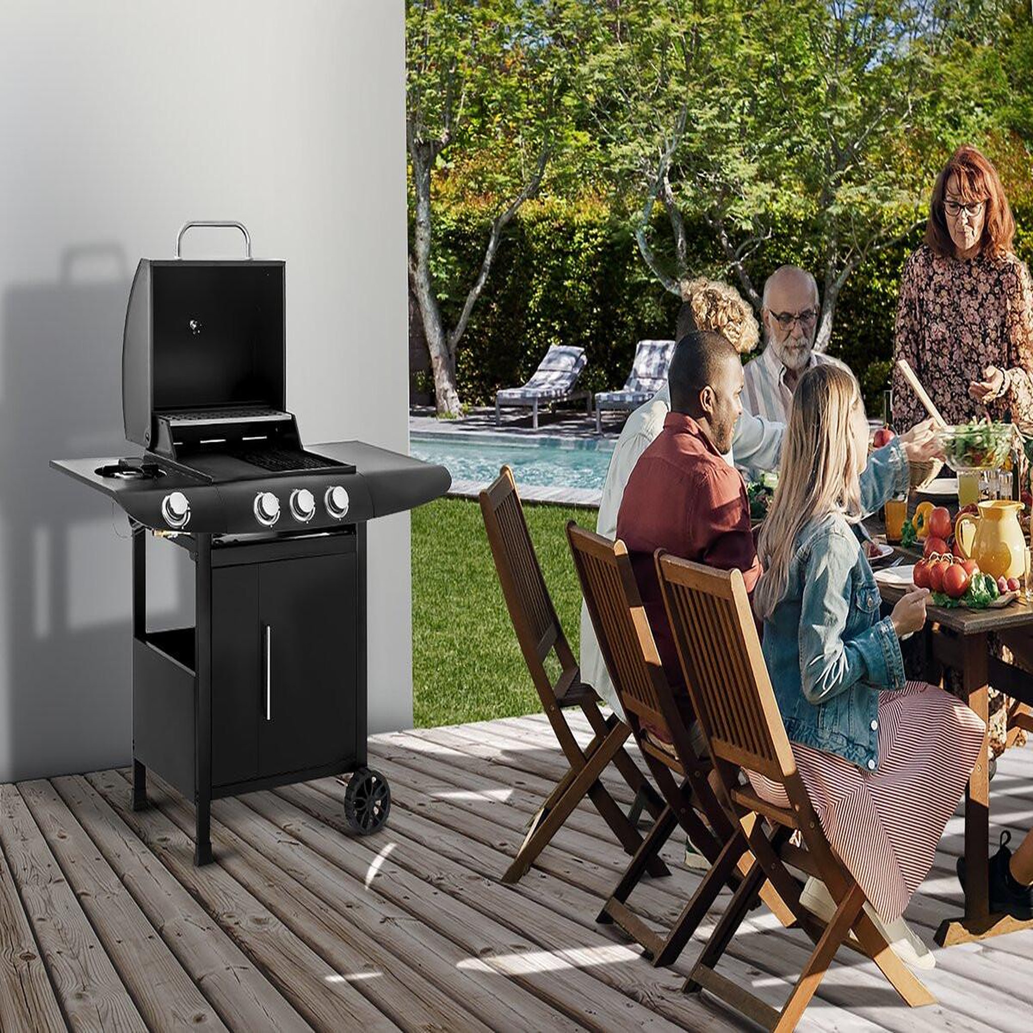 Voir la diapositive 2 : Habitat et Jardin Barbecue gaz  Feria 4  - 4 brûleurs dont 1 latéral - 11.5 kw - Noir